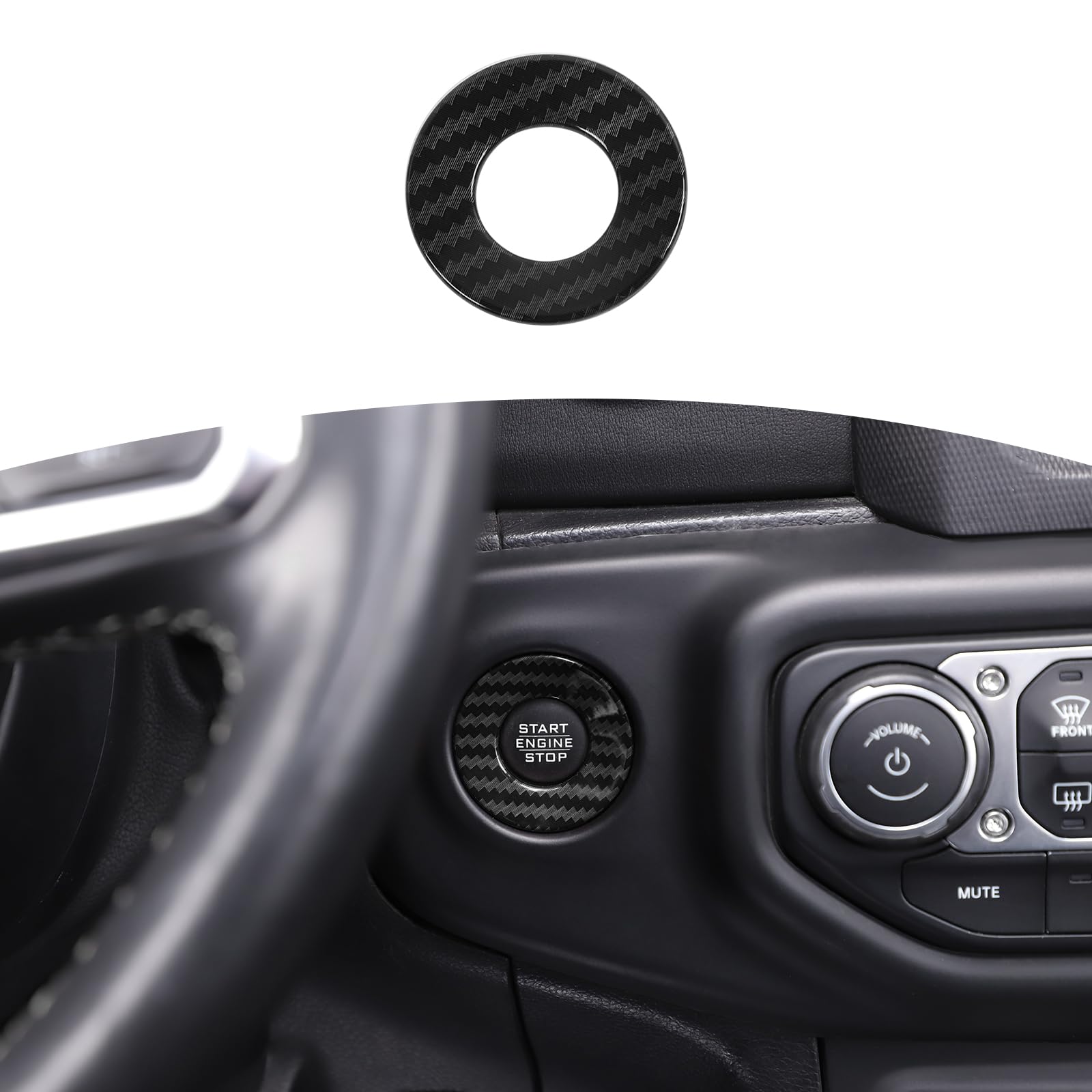 Jeep JL Push Start Stop Button Cover Trim Ring - Carbon Fiber Interior Accessories for Wrangler JL JLU & Gladiator JT (2018-2024) | Upgrade Your Ride's Interior Style & Protection