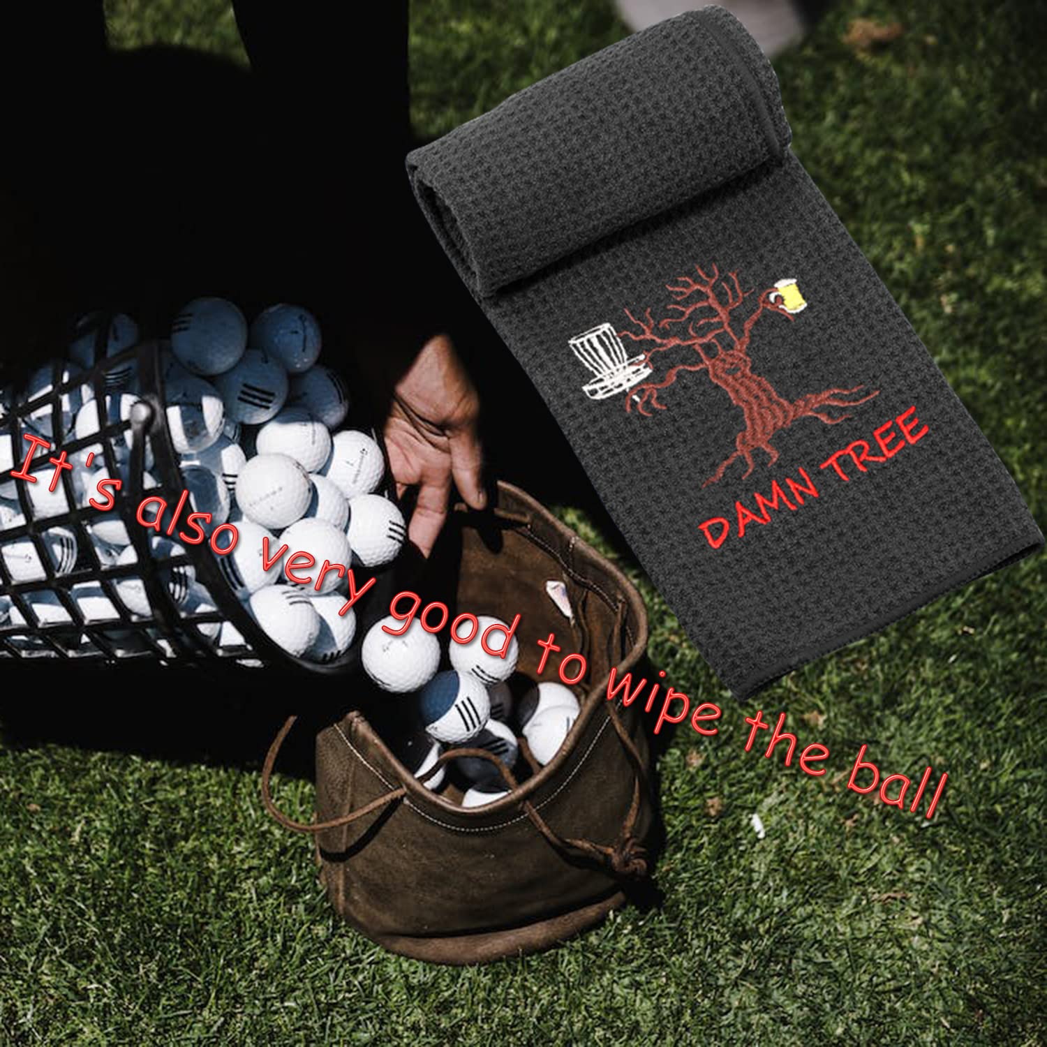 TSOTMO Disc Golf Towel - Funny 'Damn Tree' Golf Towel for Disc Golfers - Perfect Gift for Disc Golf Enthusiasts - Great for Wiping Discs and Hands During Play