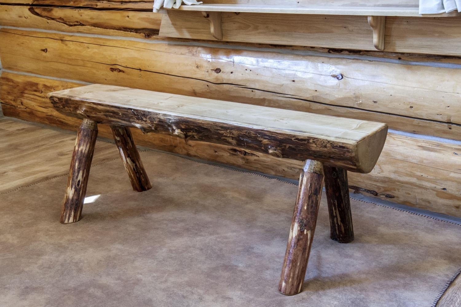 Handcrafted 4' Log Bench - Rustic Wooden Furniture for Indoor & Outdoor Use - Perfect for Patio, Garden, and Cabin Decor - Ships to All 48 States