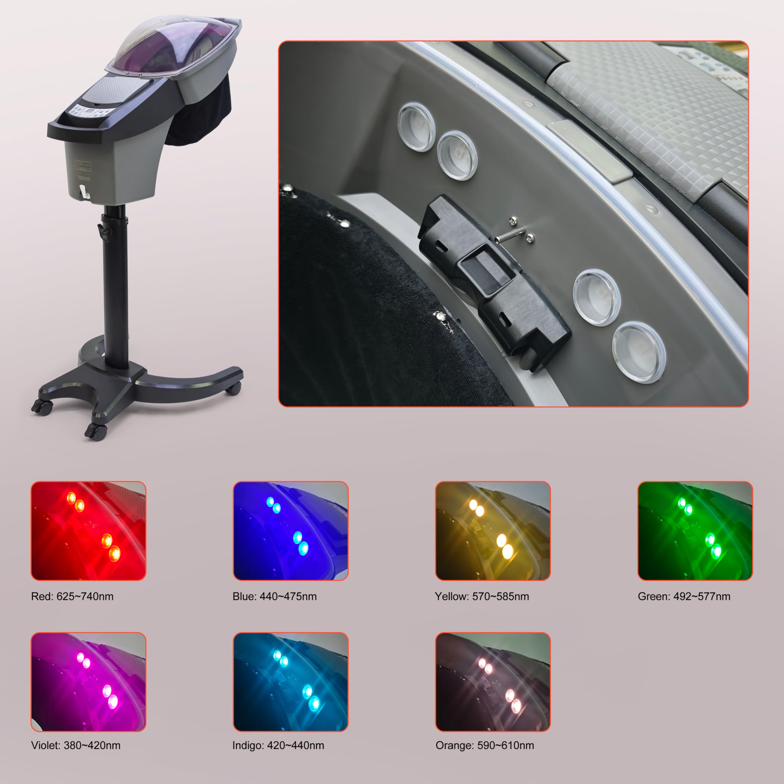 Elitzia Professional 7-Color Hair Steamer with Black Hood - Micro Mist Ozone Hair Treatment Machine for Natural Black Hair | Adjustable Height, Wheels, 3 Modes & 5-Level Time/Temperature Control | Perfect for Hair Dye, Perm & Deep Conditioning at Home or Salon (Model ET1408T)