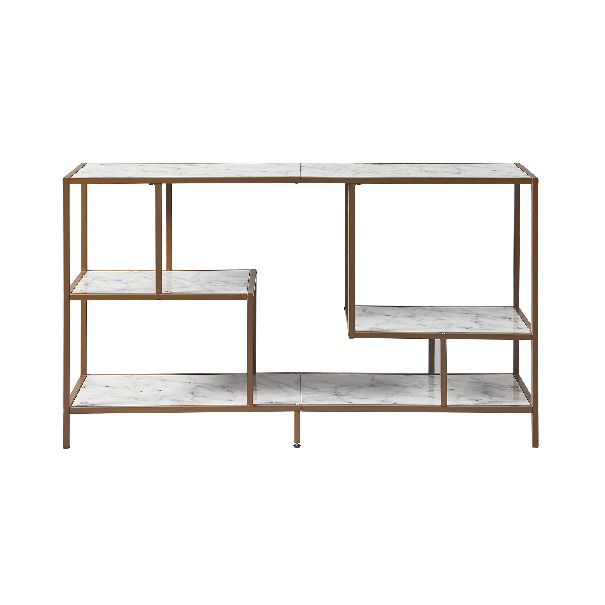 Teamson Home Marmo Sideboard Storage Cabinet TV Stand with Faux Marble Top - 32 Inch Height, Brass Finish - Modern Living Room, Bedroom & Office Furniture for Home Decor & Entertainment Storage