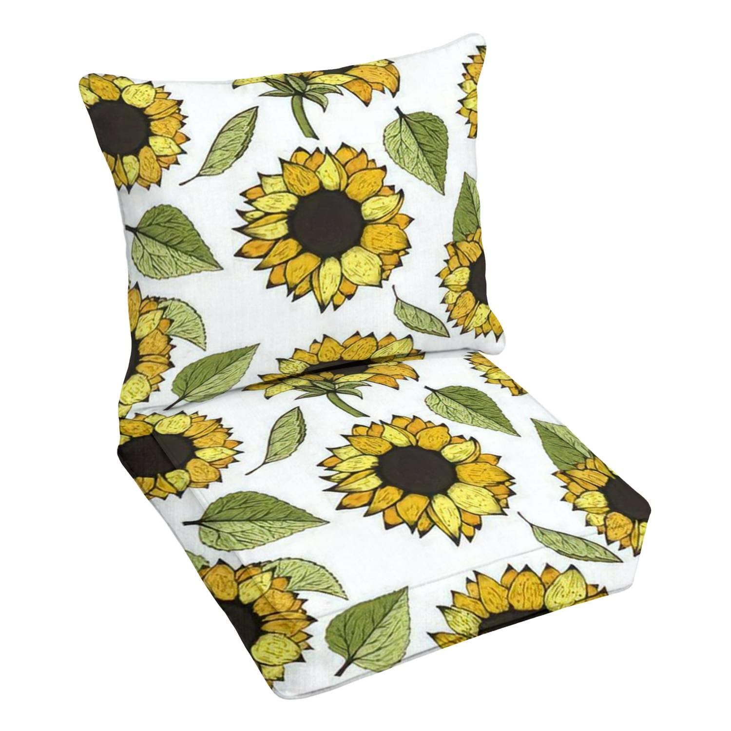 Premium Outdoor Deep Seating Cushion Set - Sunflower Hand-Painted Design on Yellow Fabric - Replacement Cushions for Patio Furniture, Lounge Chairs & Conversation Sets - Perfect for Backyard, Poolside & Garden Relaxation