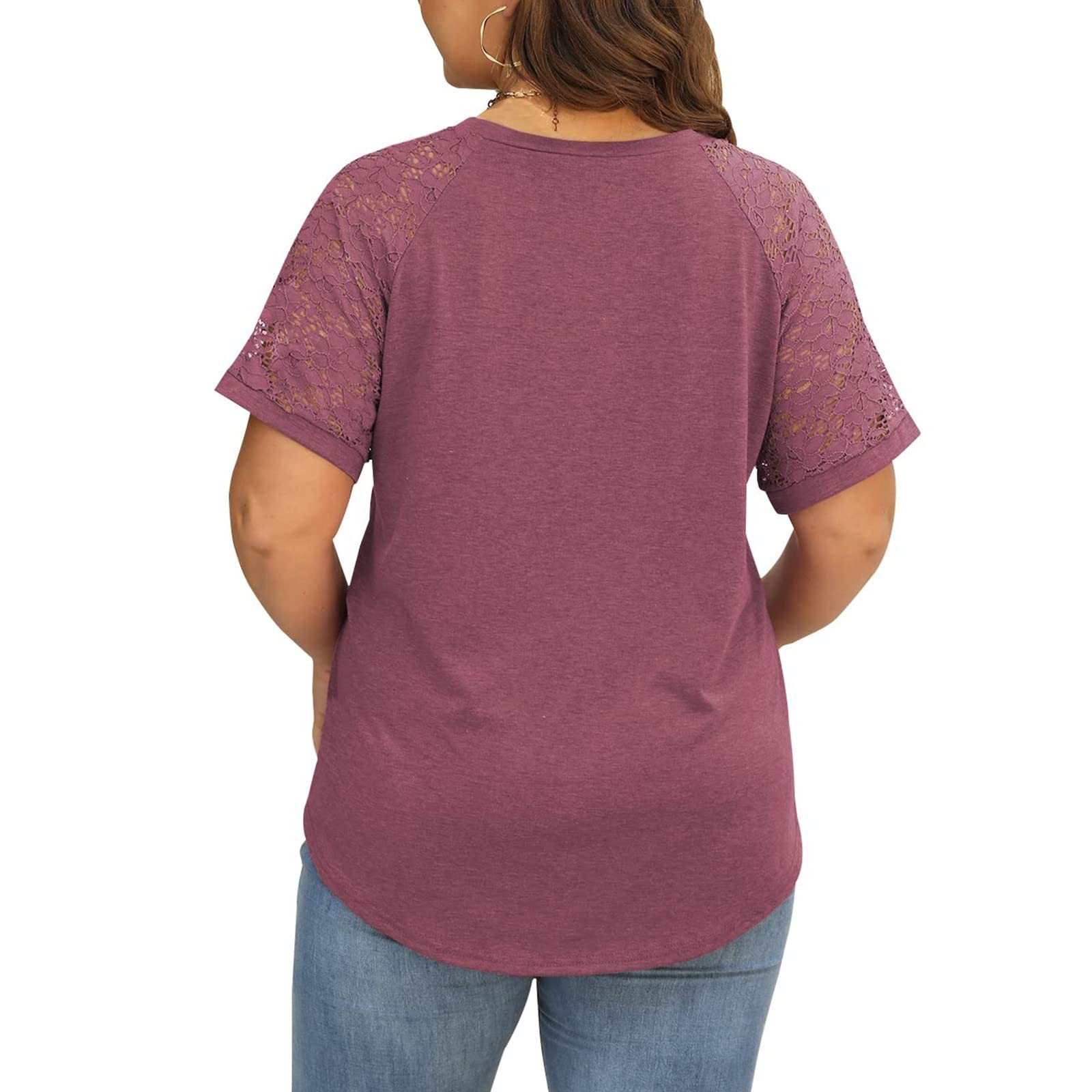PADON Women's Plus Size Long Sleeve Oversized V-Neck Casual Shirt - Summer Lace Short Sleeve Tee & Camisole Top for Everyday Wear, Office, and Date Night