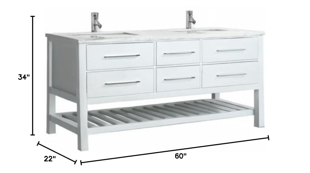 Eviva 60 Inch Modern Bathroom Vanity Set with Porcelain Sink & Marble Top - Double Sink Vanity Cabinet with Sturdy Legs - Perfect for Master Bathroom, Guest Bath or Powder Room Renovation
