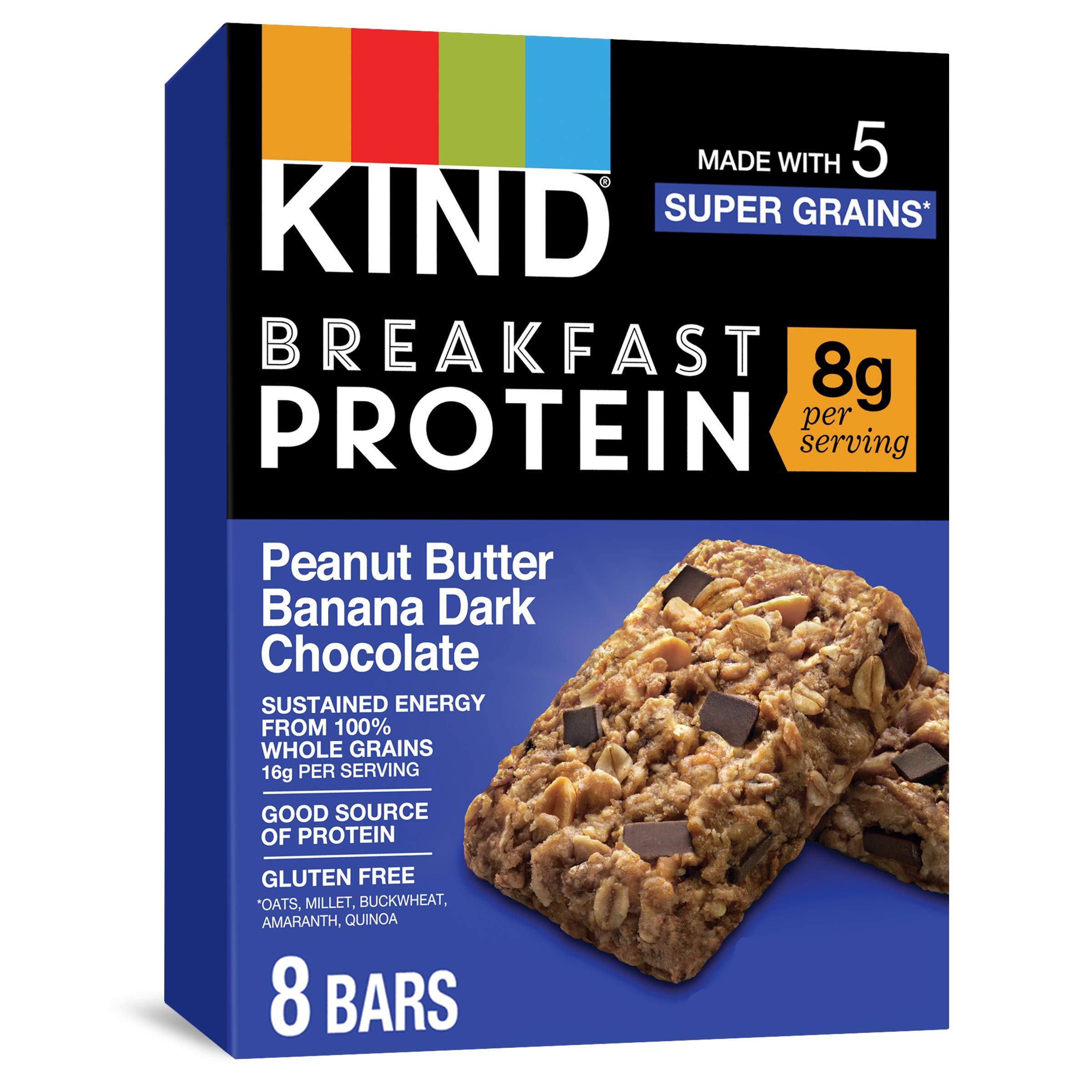 KIND Breakfast Protein Bars - Peanut Butter Banana Dark Chocolate Flavor, Healthy Gluten Free Snacks with 8g Protein (32 Count) - Perfect for On-the-Go Breakfast, Post-Workout Recovery & Office Snacking