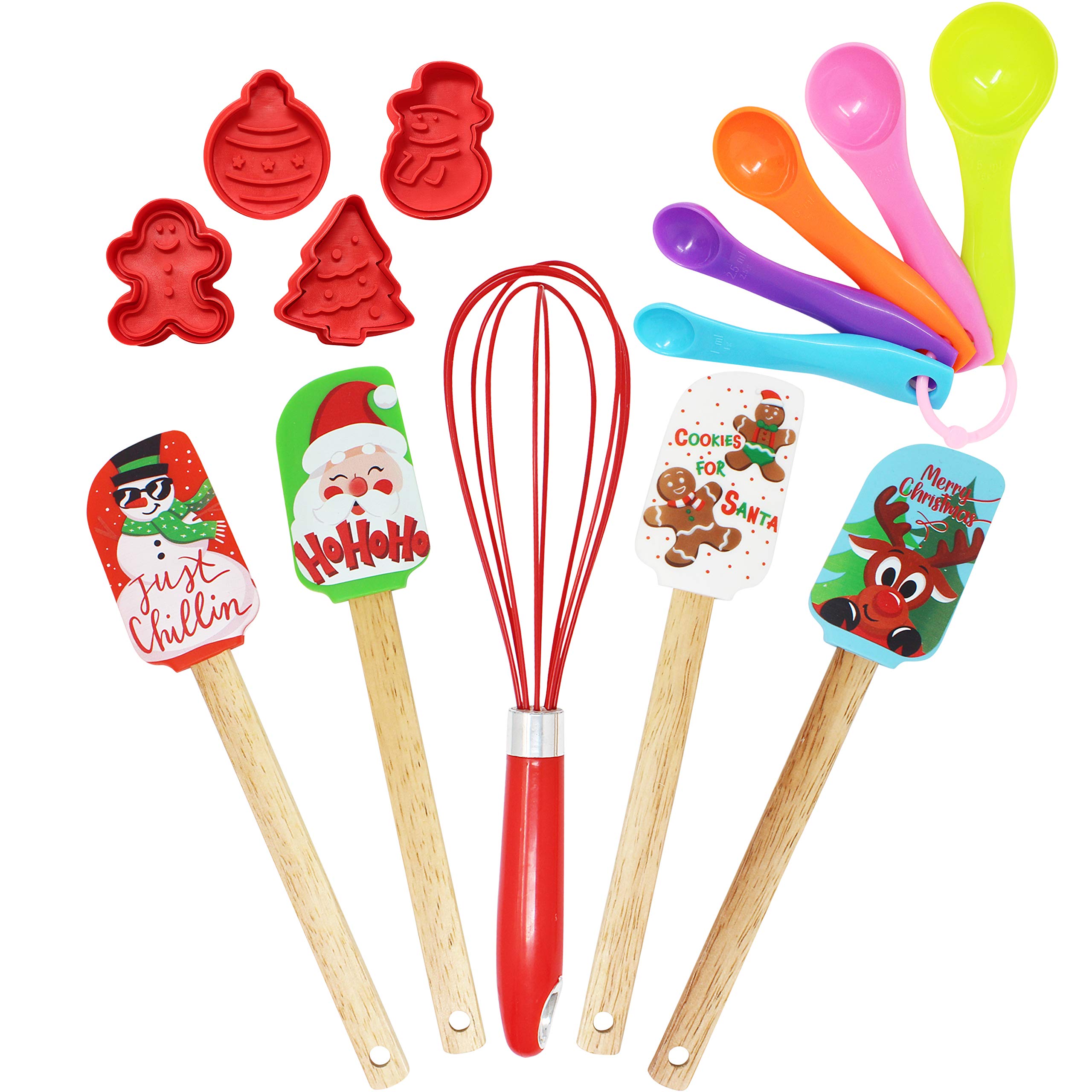 JOYIN 14-Piece Christmas Kitchenware Set - Spatula, Cookie Cutters, Egg Beater, Tea Spoons - Perfect for Holiday Baking & Christmas Party Gifts - Ideal for Cookie Decorating, Baking Parties & Festive Cooking