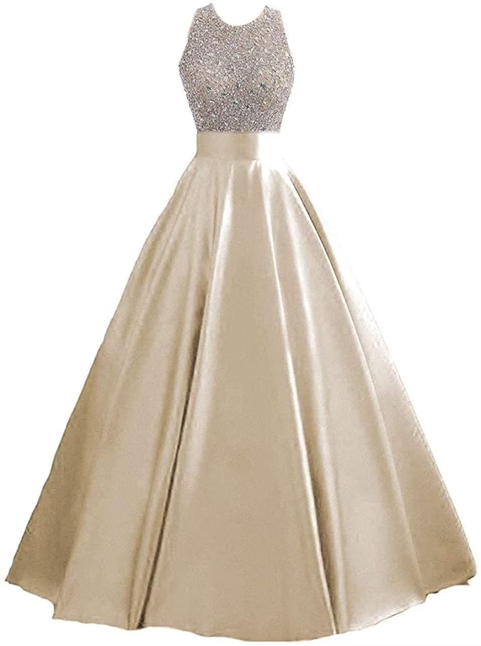 HEIMO Women's Sparkling Sequins Keyhole Back Evening Ball Gown Beaded Formal Prom Dress for Teens - Elegant Long Party Gown for Homecoming, Quinceañera & Special Occasions