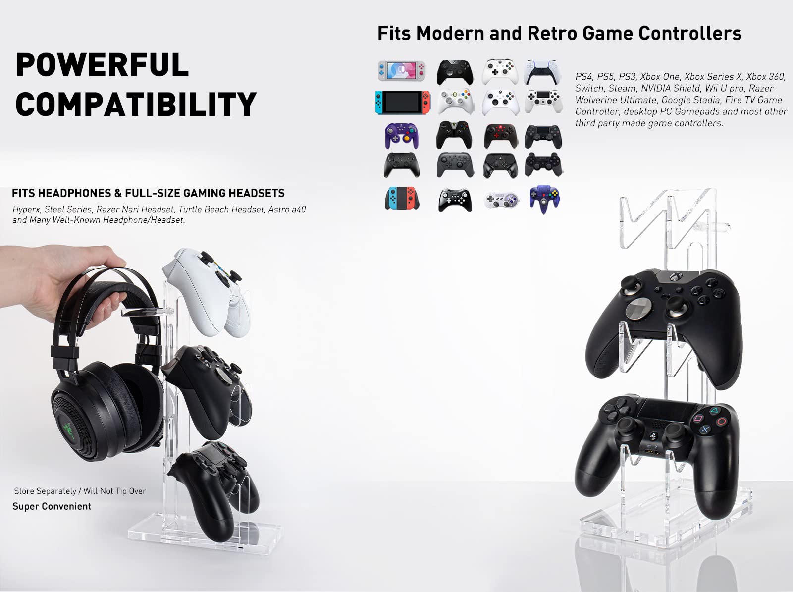 Universal 3-Tier Controller & Headset Stand for XBOX ONE X/SWITCH/PS4/PS5/PC - Multi-Console Gaming Organizer with Clear Design - Perfect for Gaming Setup, Bedroom & Living Room Organization