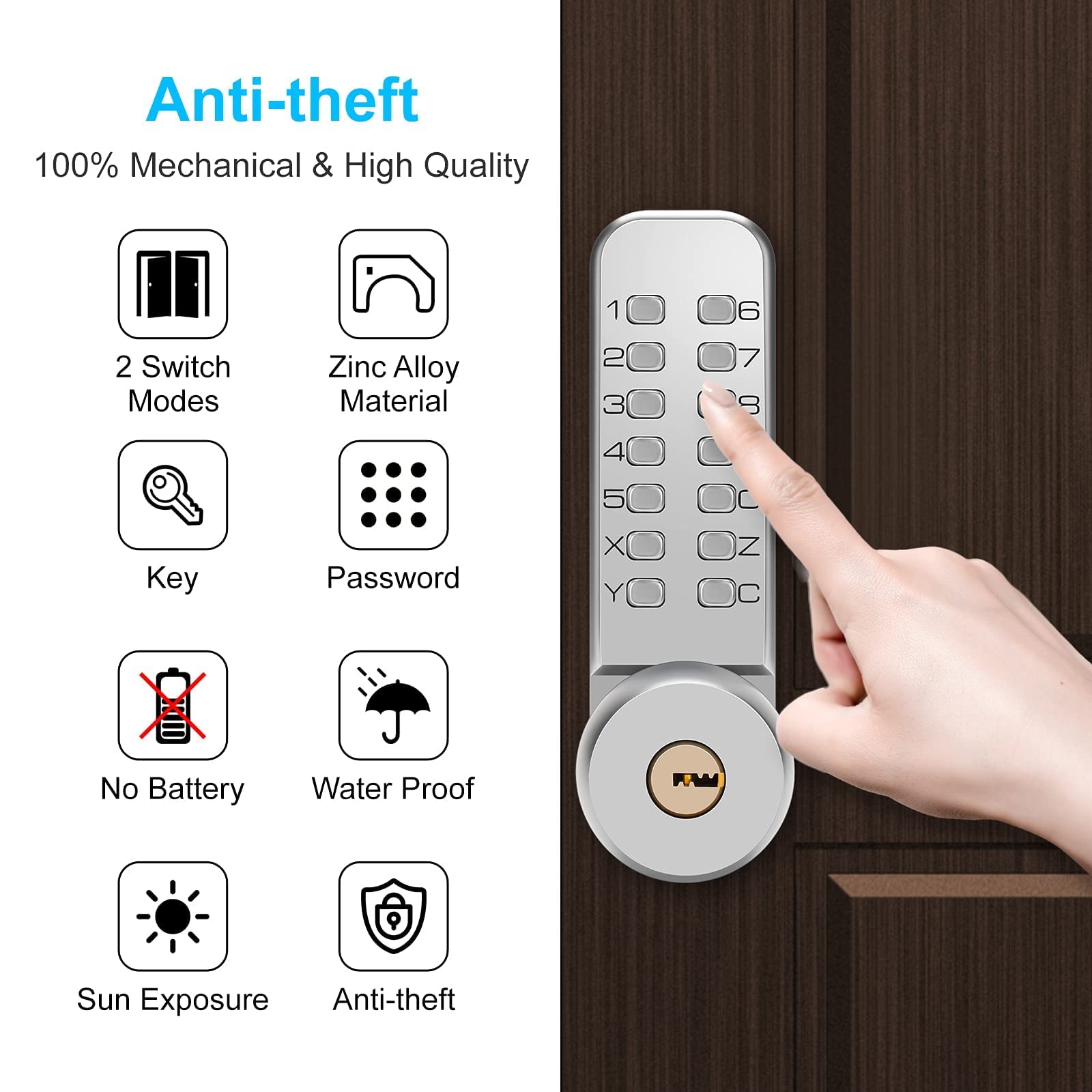 Keyless Mechanical Door Lock - Passcode/Key Entry for Garage, Office, Hotel
