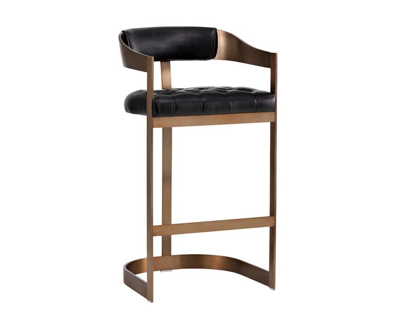 Beaumont Barstool - Antique Brass Finish with Cantina Black Seat - Perfect for Kitchen Islands, Bars & Home Decor