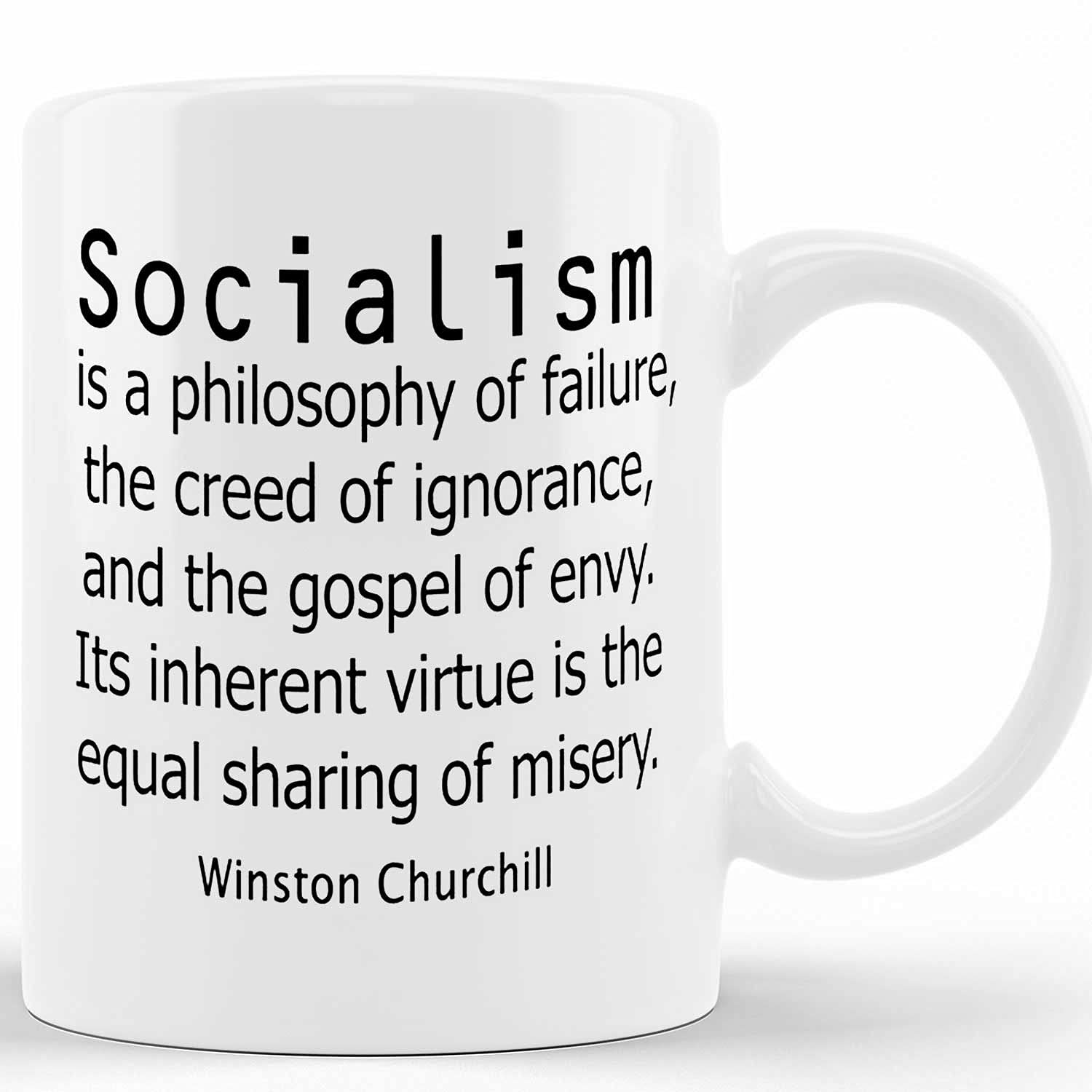 Personalized Winston Churchill Socialism Quote Ceramic Coffee Mug 11oz & 15oz - Novelty Tea Cup with Inspirational Sayings - Perfect Gift for Birthday, Christmas, Thanksgiving - Ideal for Office, Home Use & Political History Enthusiasts