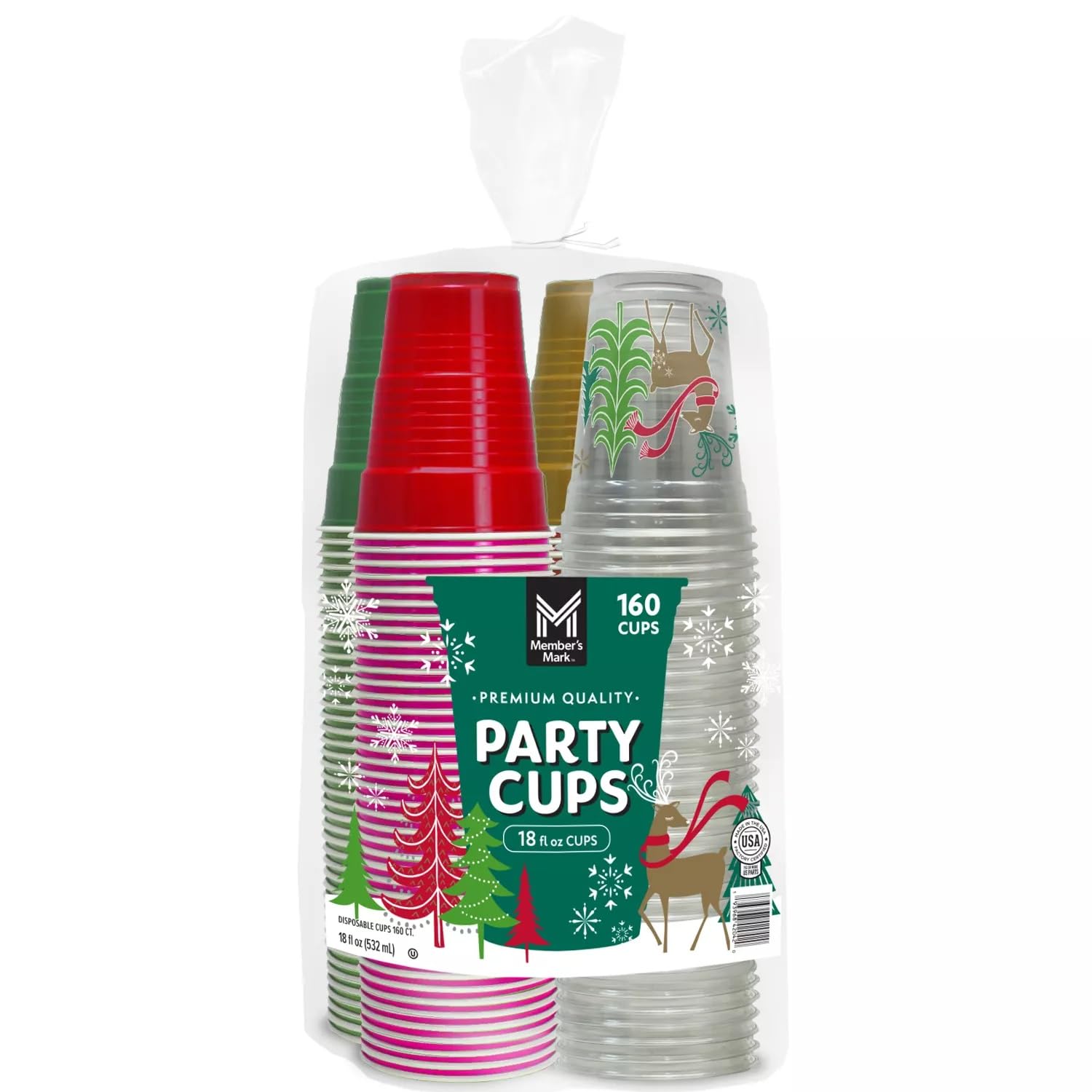 Premium Quality Holiday Cups by Member's Mark - 18oz (180 Count) - Ideal for Christmas, Thanksgiving, and Party Celebrations
