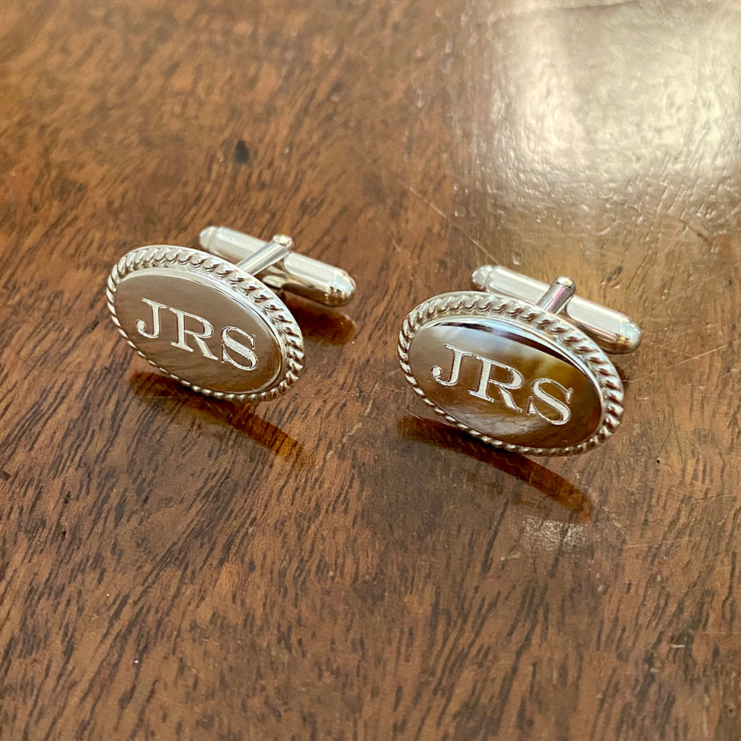 Sterling Silver Rope Edge Oval Cufflinks for Men - Elegant Dress Shirt Accessories for Weddings, Business & Formal Events
