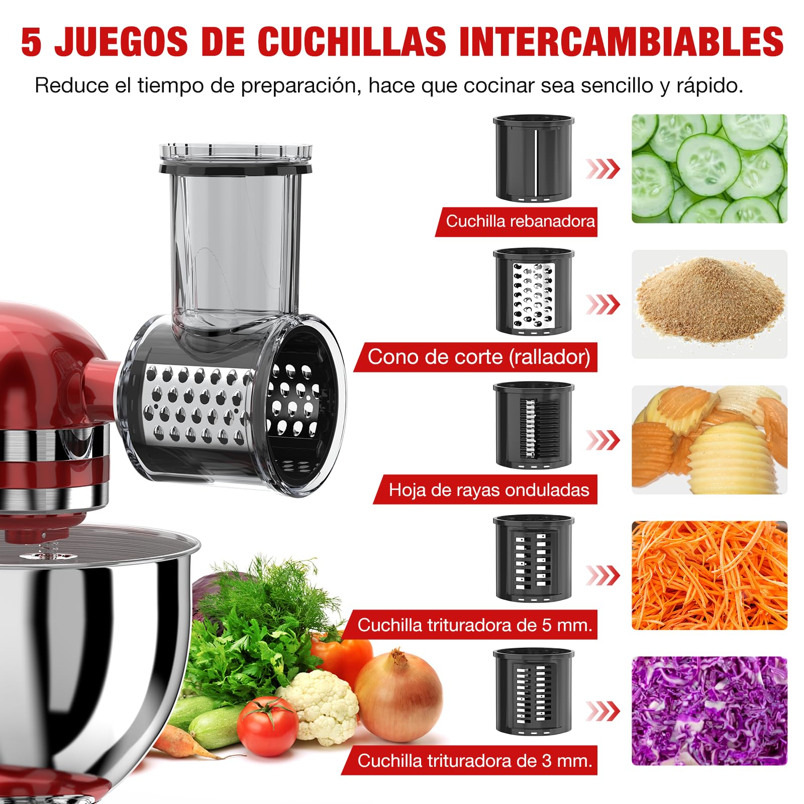 KitchenAid Stand Mixer Slicer Shredder Attachment - 5 Blades for Cheese Grating, Vegetable Slicing & Salad Prep | Compatible with KitchenAid Mixers | Perfect for Meal Prep, Party Platters & Healthy Cooking