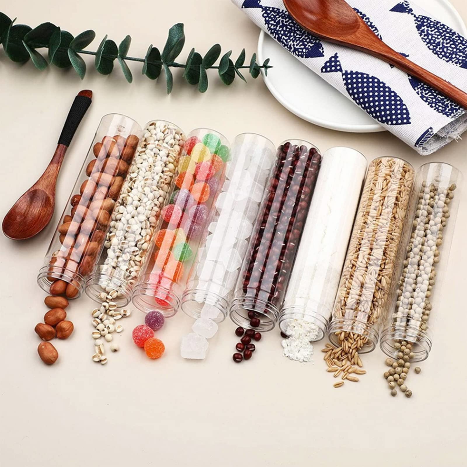 24 Pcs 115ml Clear Plastic Test Tubes with Caps - Flat Bottom Bath Salt Containers for Candy Storage, Gumball Dispensing, Plant Propagation & Jewelry Organizing - Perfect for DIY Crafts, Science Experiments & Party Favors