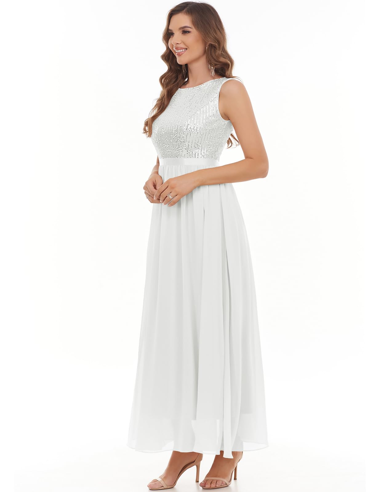 Elegant Glitter Sequins Evening Gown - Formal Wedding Guest Dress for Mother of The Bride, Prom & Special Occasions | Flowy A-Line Silhouette | BBOnlineDress