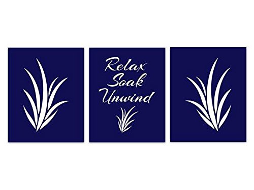 Navy Blue Bathroom Wall Art - 11x14 Inch Minimalist Canvas Print for Relaxing Soak & Unwind | Perfect for Spa, Bathroom Decor, and Home Décor