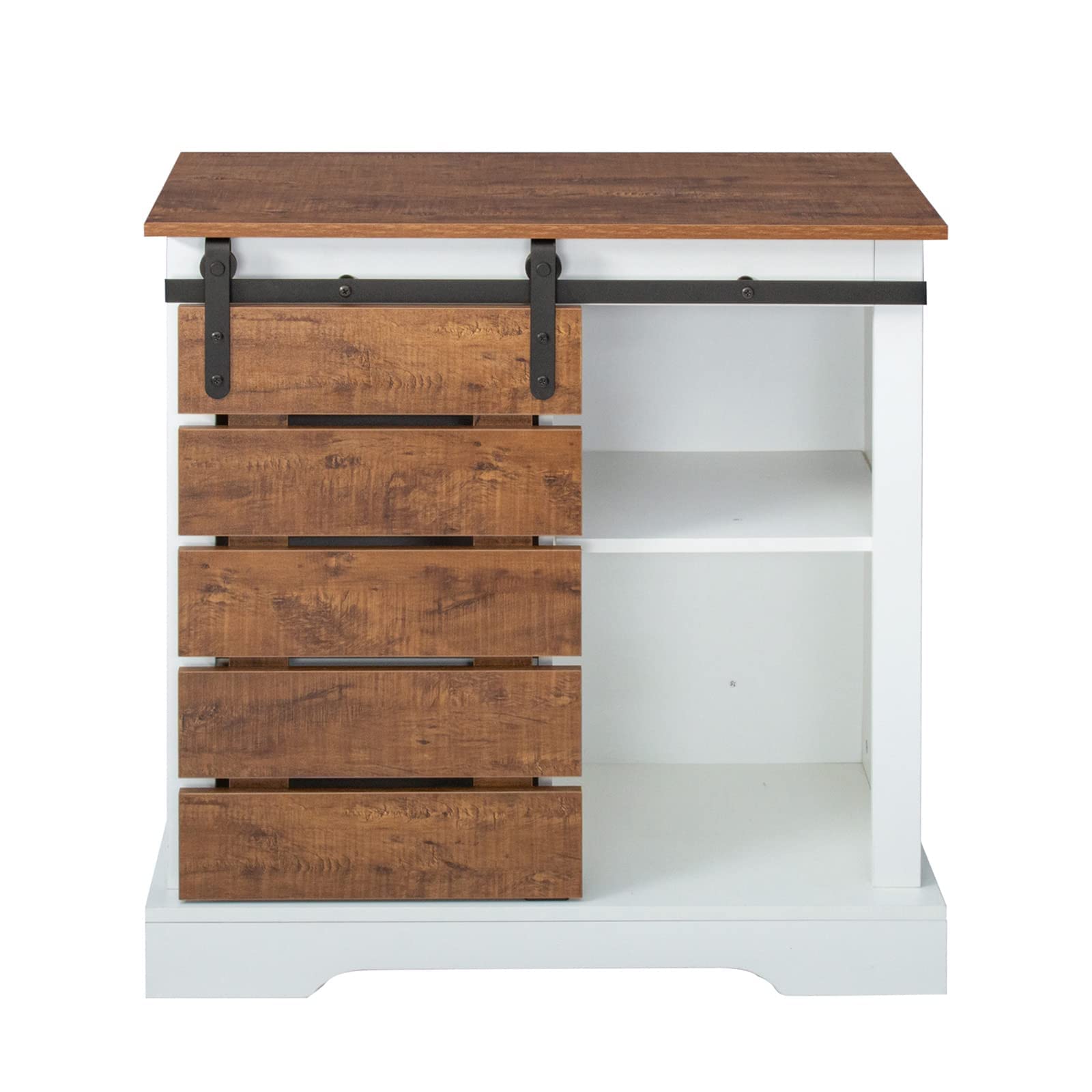 Modern Farmhouse Buffet Sideboard Cabinet with Storage Shelves & Sliding Barn Door - Solid Wood Entryway Storage Cabinet for Dining Room, Kitchen & Living Room - White Home Organization Furniture for Farmhouse Decor