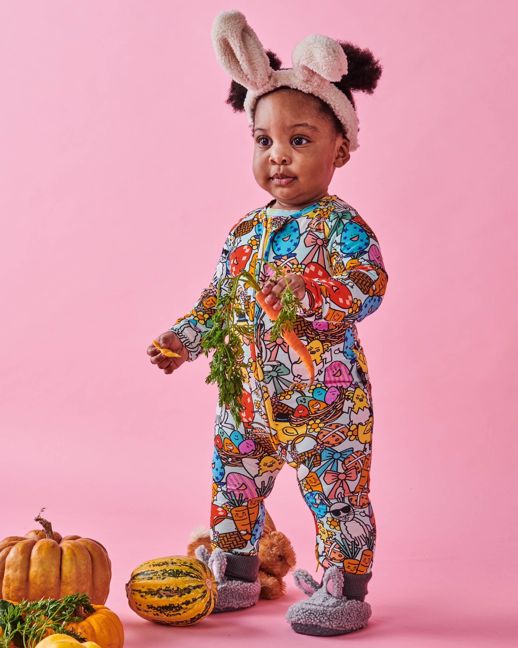 Organic Easter Parade Long Sleeve Zip Romper for Baby - Soft Cotton Jumpsuit for Spring Outfits, Holiday Photos & Family Gatherings