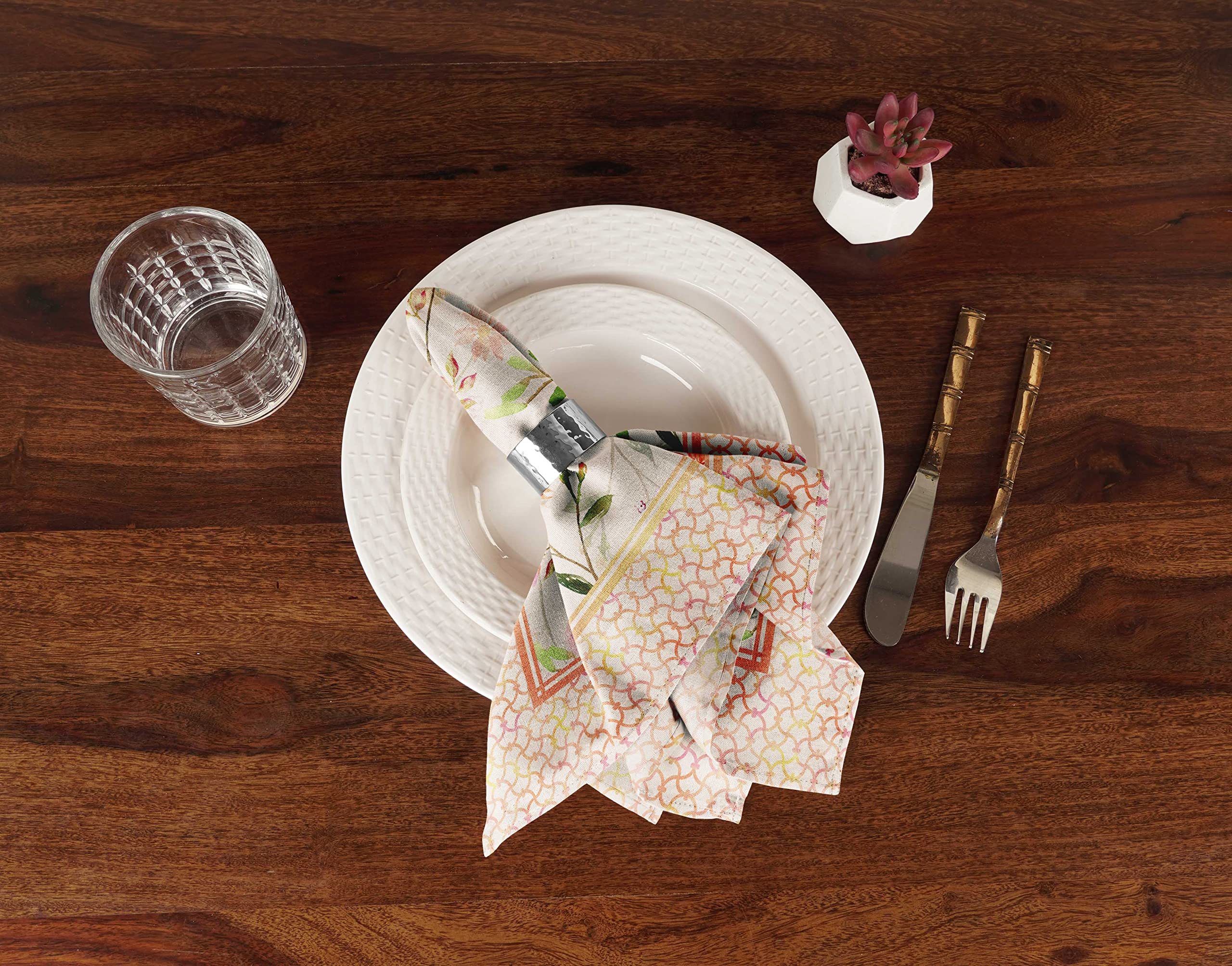 Premium Cotton Printed Reusable Napkins Set of 12 - 20x20 Inch Floral Design Luxury Table Linens for Dinner Parties, Weddings & Home Decor