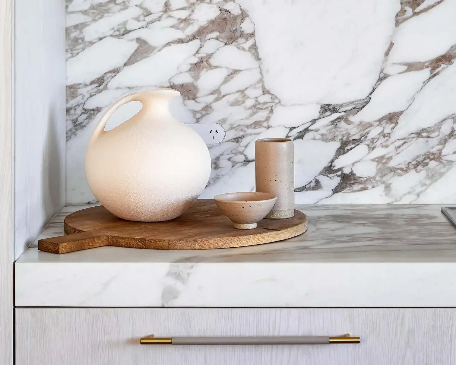 03 Slimline Leather Cabinet Pull in Satin Brass - Modern Drawer Handles for Kitchen, Bathroom & Office Cabinets