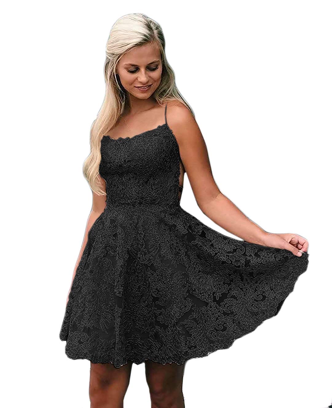 Lilyla Women's Short Lace Homecoming Dress with Spaghetti Straps - A-Line Party Gown for Prom, Cocktail, Evening Events & Special Occasions