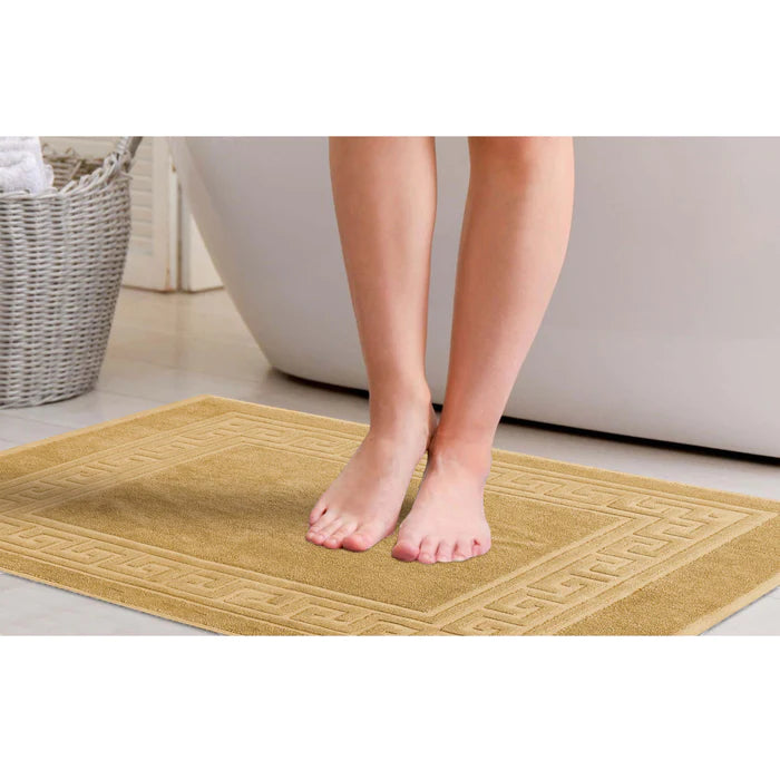 Premium Cotton 2-Piece Greek Key Border Bath Mat Set - Ultra Absorbent, Non-Slip Bathroom Rug - Perfect for Modern Bathrooms, Master Suites & Spa-Like Retreats
