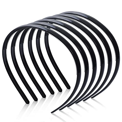 6 Pack Black Plastic Plain Headbands with Teeth Comb - 8mm Skinny DIY Hair Bands for Women & Girls | Perfect for Hair Styling, DIY Crafts, and Everyday Wear