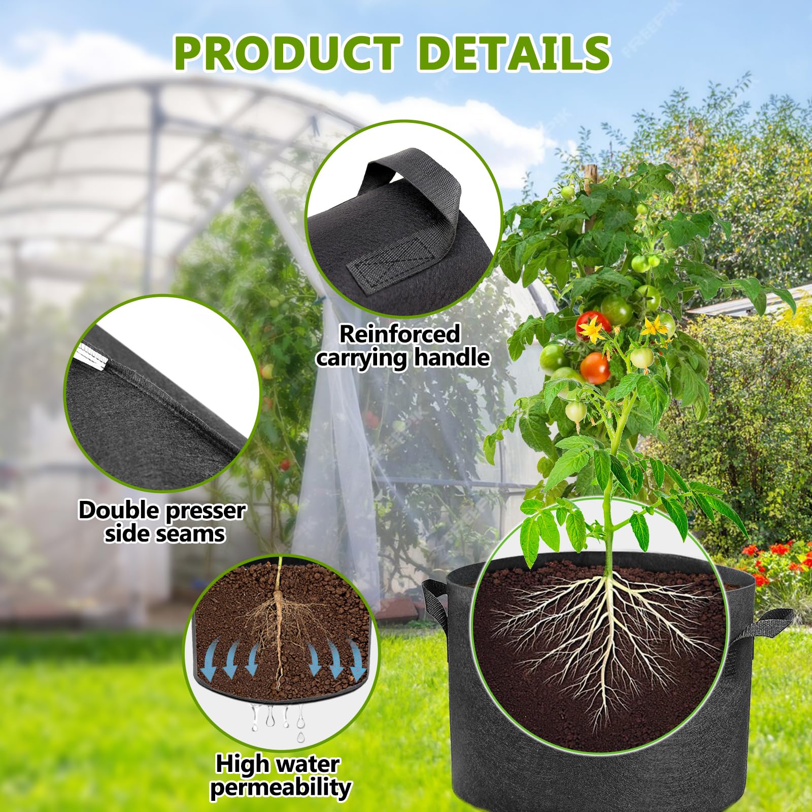 5 Gallon Grow Bags 5-Pack - Heavy Duty Fabric Plant Pots for Vegetables, Fruits, Flowers with Reinforced Handles - Ideal for Outdoor Gardening, Container Planting & Urban Farming - Perfect for Tomatoes, Potatoes, Herbs & More