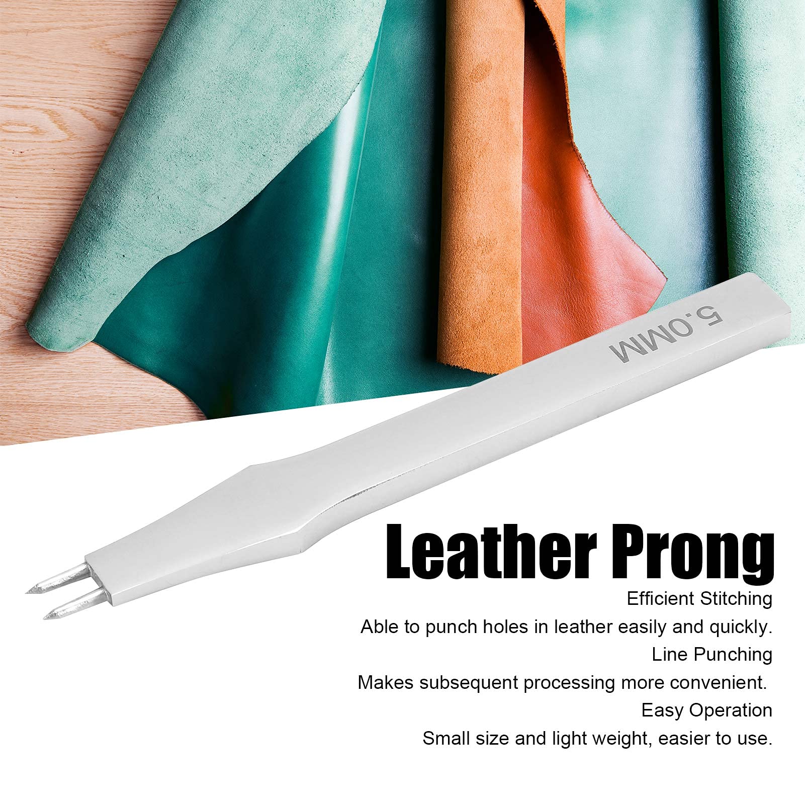 Small Leather Stitching Prong - 2 Teeth Steel DIY Leather Punching Tool | Lightweight & Impact Proof | Perfect for Leather Crafting, Bookbinding & Shoe Repair