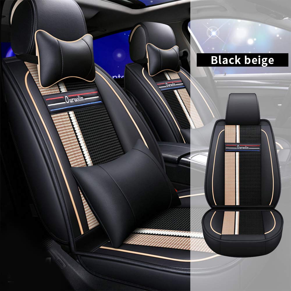 Premium All-Weather Custom Car Seat Covers for Mitsubishi - 5-Seat Full Protection Set with Headrest & Lumbar Support | Ultra Comfort Luxury Design in Black/Beige | Perfect for Daily Commute, Road Trips & Family Protection