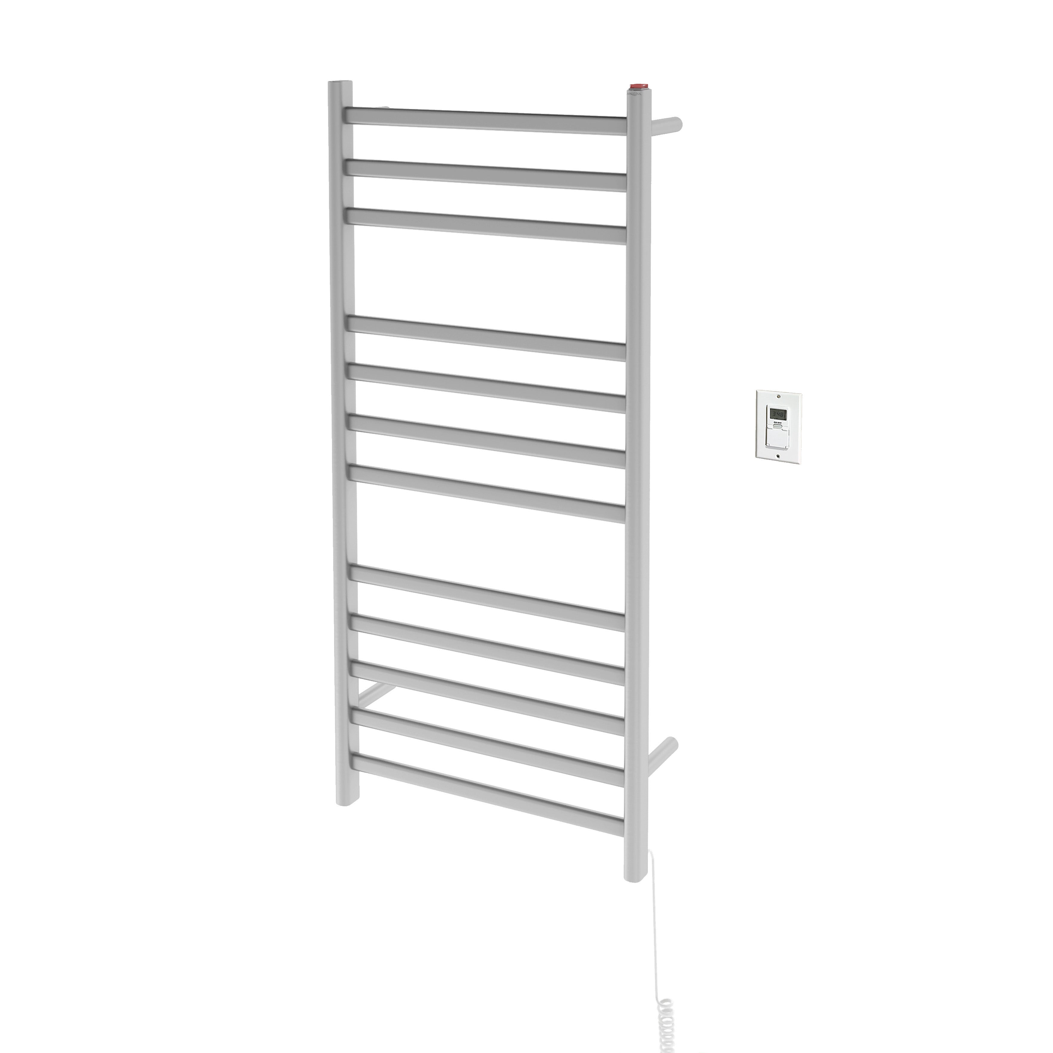 Prima Dual XL 12 Bar Hardwired & Plug-in Stainless Steel Towel Warmer with Timer - Premium Bathroom Heated Towel Rack for Spa, Luxury Hotels and Home Use