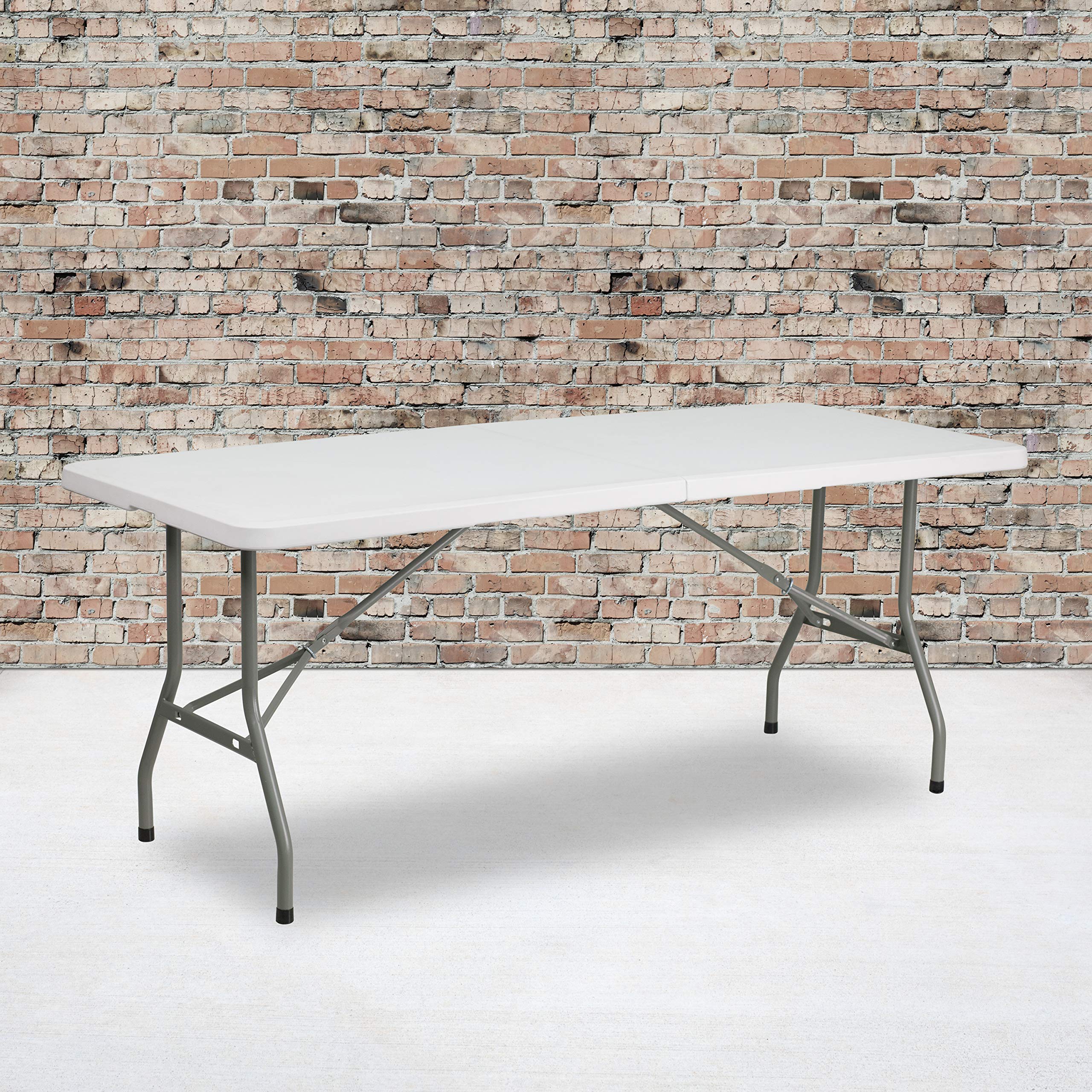 6-Foot Bi-Fold Granite White Plastic Folding Table with Carrying Handle - Portable & Sturdy for Parties, Events, Camping & Home Use