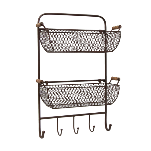 Stylish Mesh Wall Shelf with Hooks - Rustic Industrial Storage Organizer for Bathroom, Kitchen, Entryway & Bedroom Decor