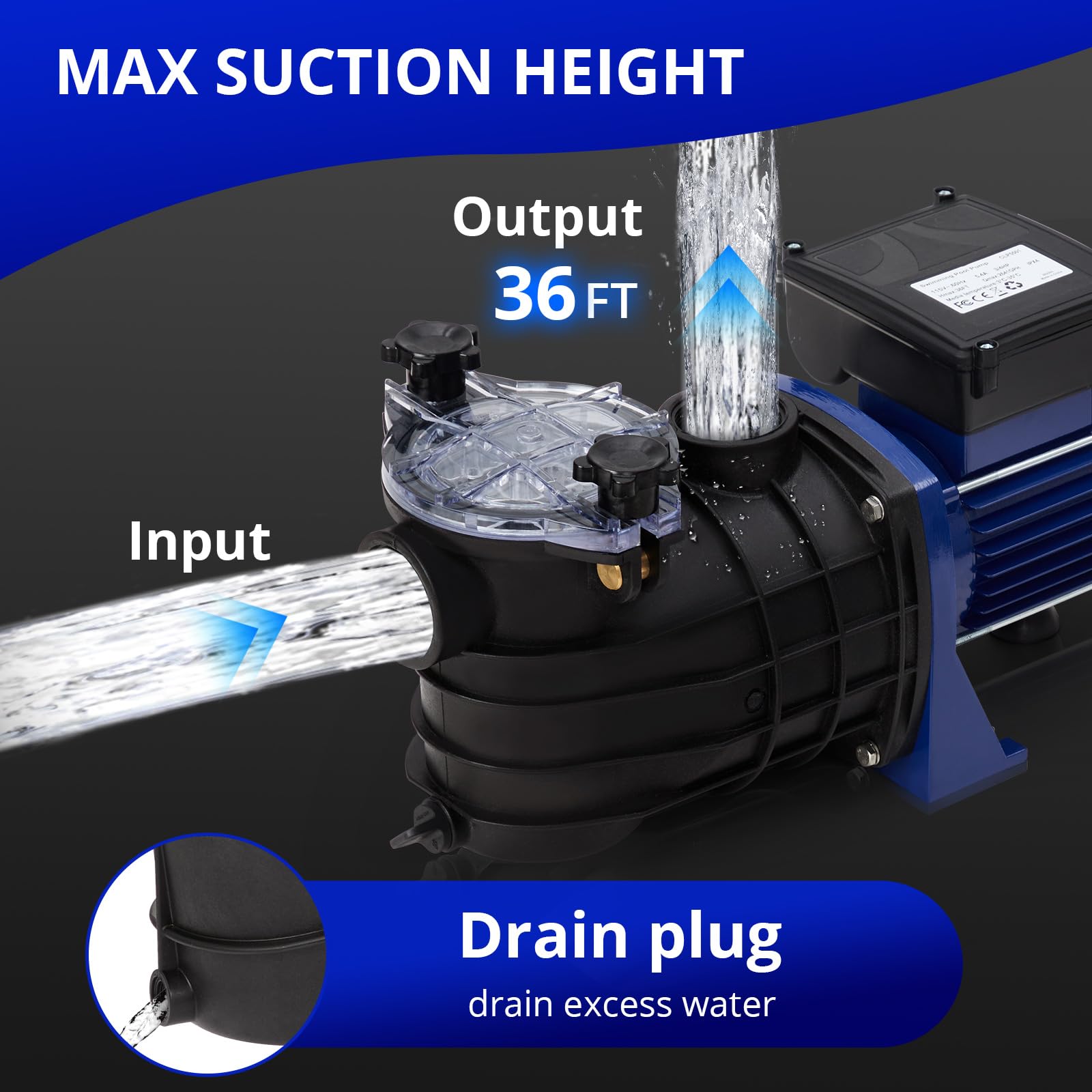 0.75HP In-Ground & Above Ground Single Speed Pool Pump - 550W/115V, 2641GPH High Flow Swimming Pool Pump with Filter Basket - Self-Priming, Low Noise, Durable - Perfect for Backyard Pools, Spa Maintenance & Water Circulation