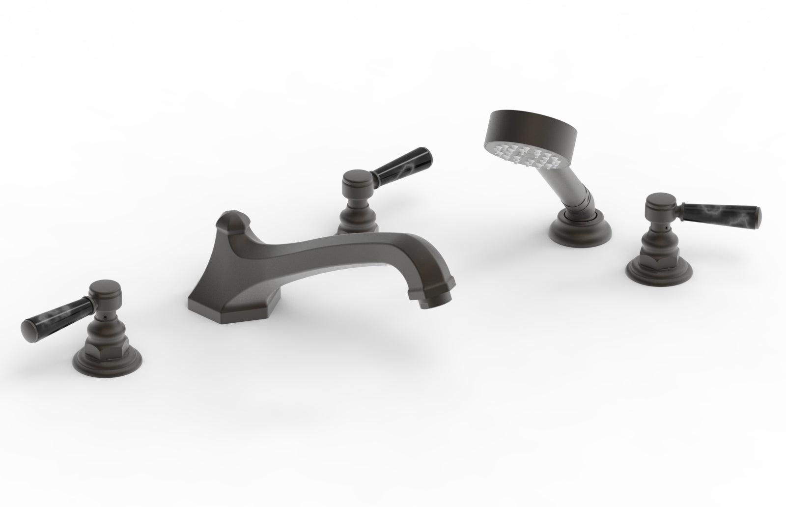 HEX TRADITIONAL Deck Mount Bathtub Set with Hand Shower - Black Marble Lever Handles 500 50 - Perfect for Modern Bathroom Renovations & Spa-Like Relaxation