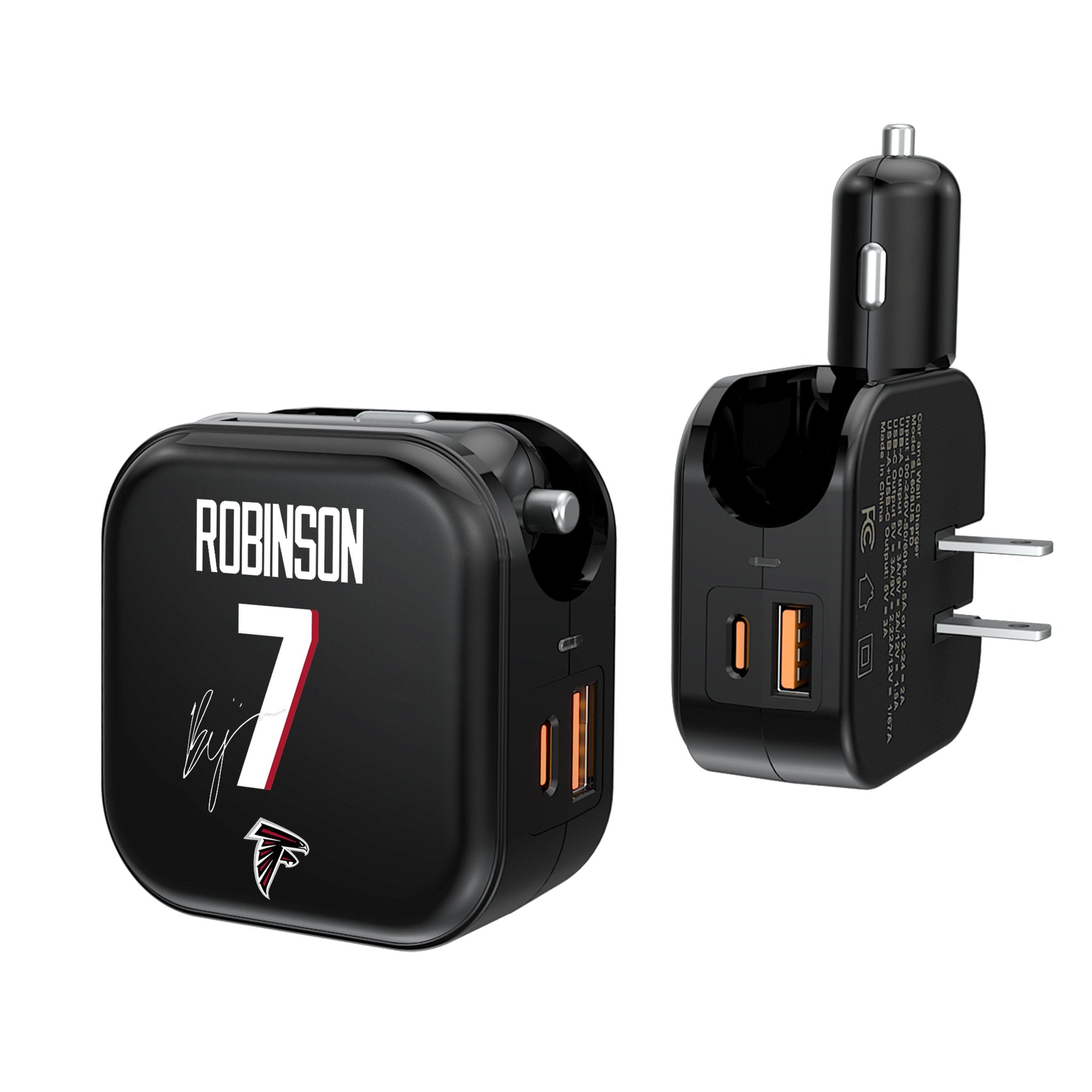 Bijan Robinson Atlanta Falcons Jersey - 2 in 1 USB A/C Fast Charger for iPhone & Android - Perfect for Game Day & Travel Accessories