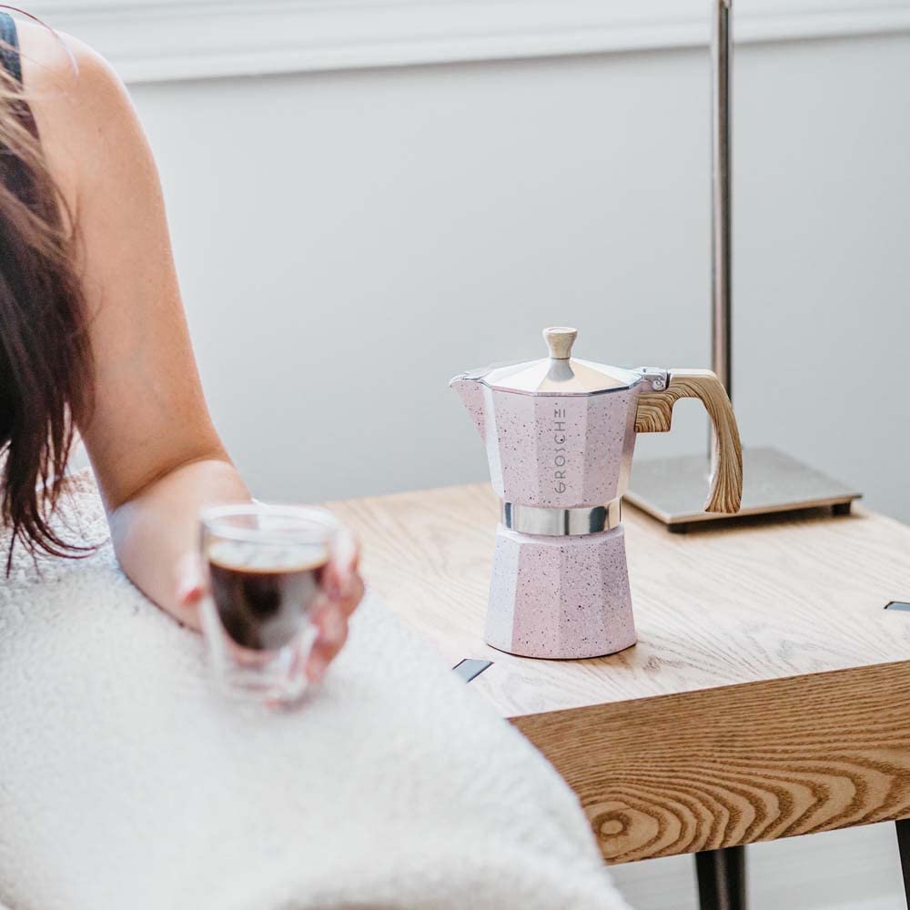 GROSCHE Milano Moka Pot - 9 Cup Stovetop Espresso Maker & Coffee Percolator in Pink | Italian Style Greca Coffee Maker for Home & Office | Perfect for Camping, Gifts & Coffee Lovers