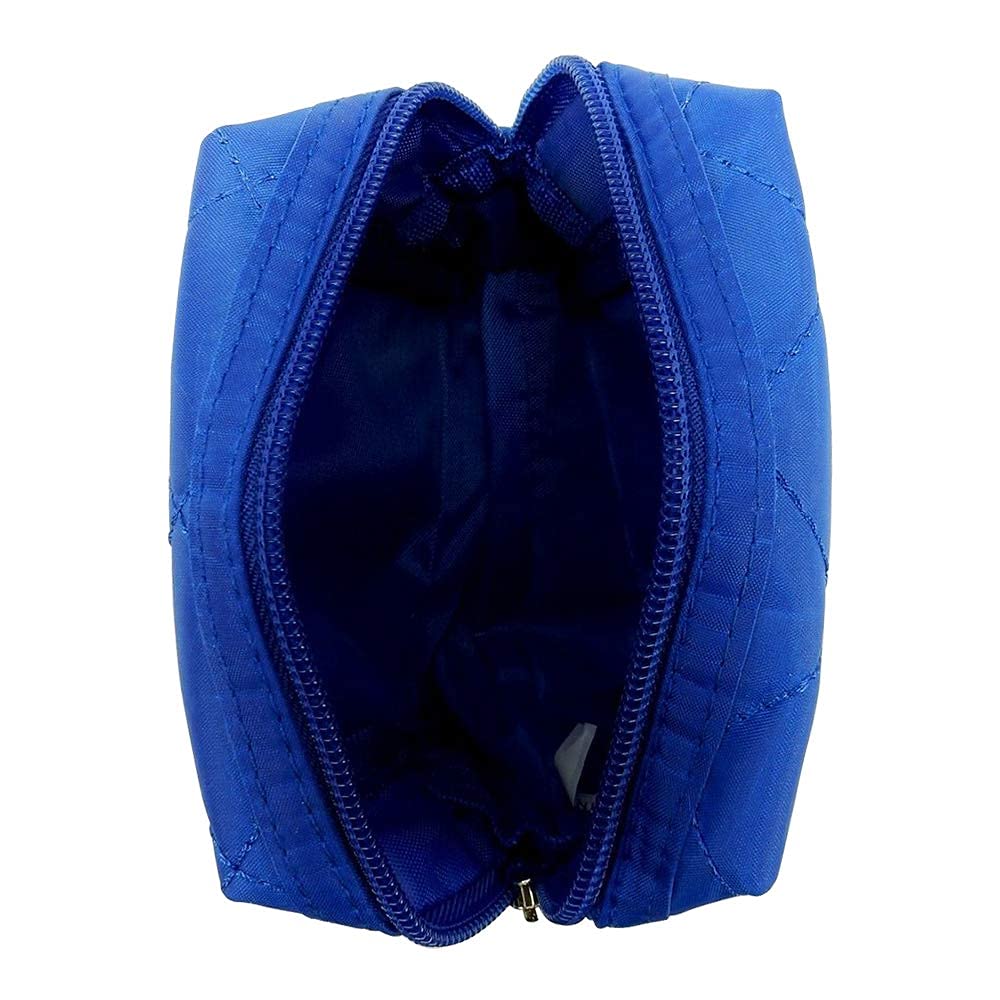 Kingsley Quilted Cosmetic Bag Set of 3 - Waterproof Travel Makeup Organizer with Zipper - Multi-Purpose Pouch for Toiletries, Coins & Jewelry - Perfect for Vacation, Gym & Daily Use - Blue