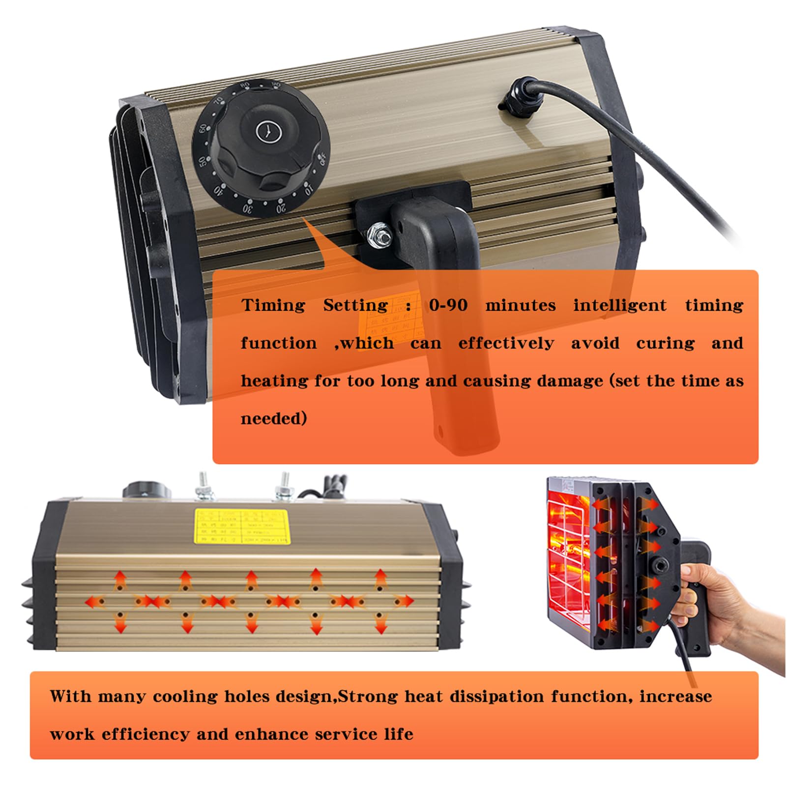 DATOUBOSS 1000W 110V Infrared Paint Curing Lamp - Handheld Short Wave Infrared Heater for Auto Body Repair, Paint Baking & Drying - Smart Timer Heat Lamp (DT-SC-001) - Perfect for Car Detailing, DIY Projects & Professional Automotive Paint Shops