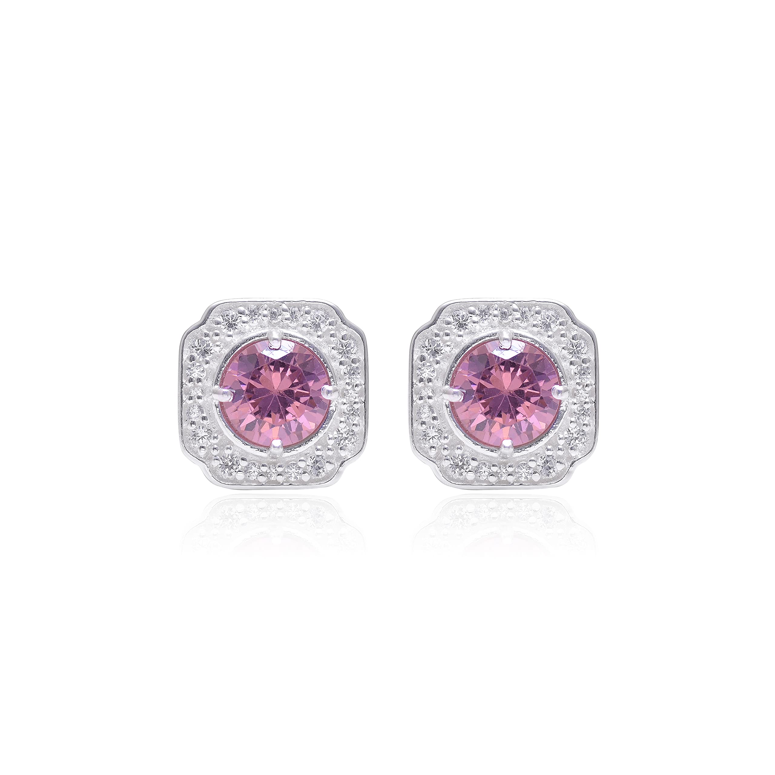 Avika Jewelry 925 Sterling Silver Morganite Stud Earrings - Round Pink Gemstone Earrings for Women - Perfect for Daily Wear, Office, Date Night & Special Occasions