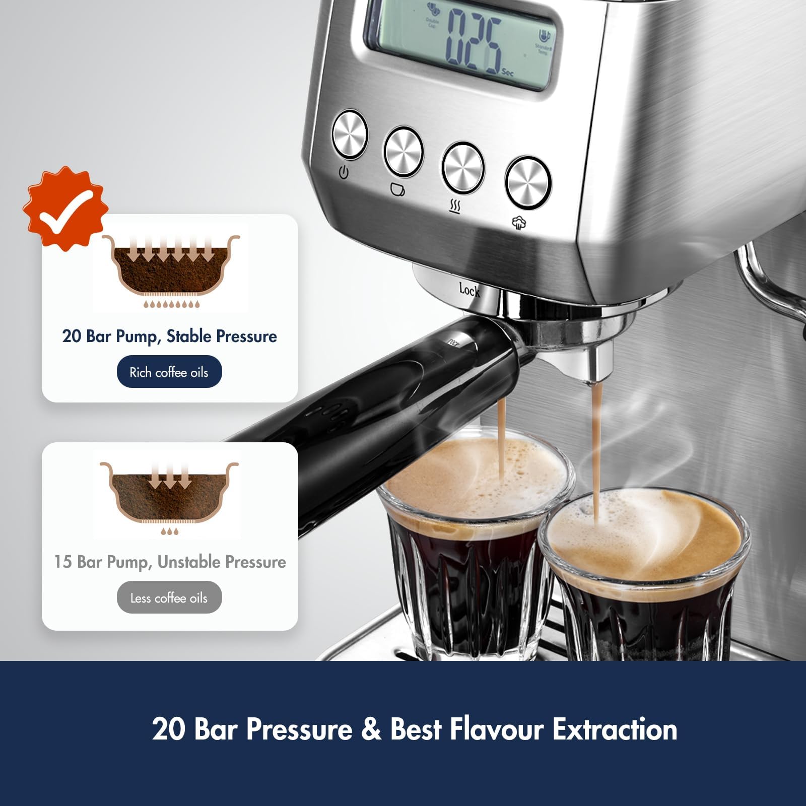 AMZCHEF 20 Bar Espresso Machine with Milk Frother & LCD Display - Adjustable Temperature Compact Coffee Maker for Home, Office, Gifts - Perfect for Morning Brews, Entertaining Guests, and Coffee Lovers