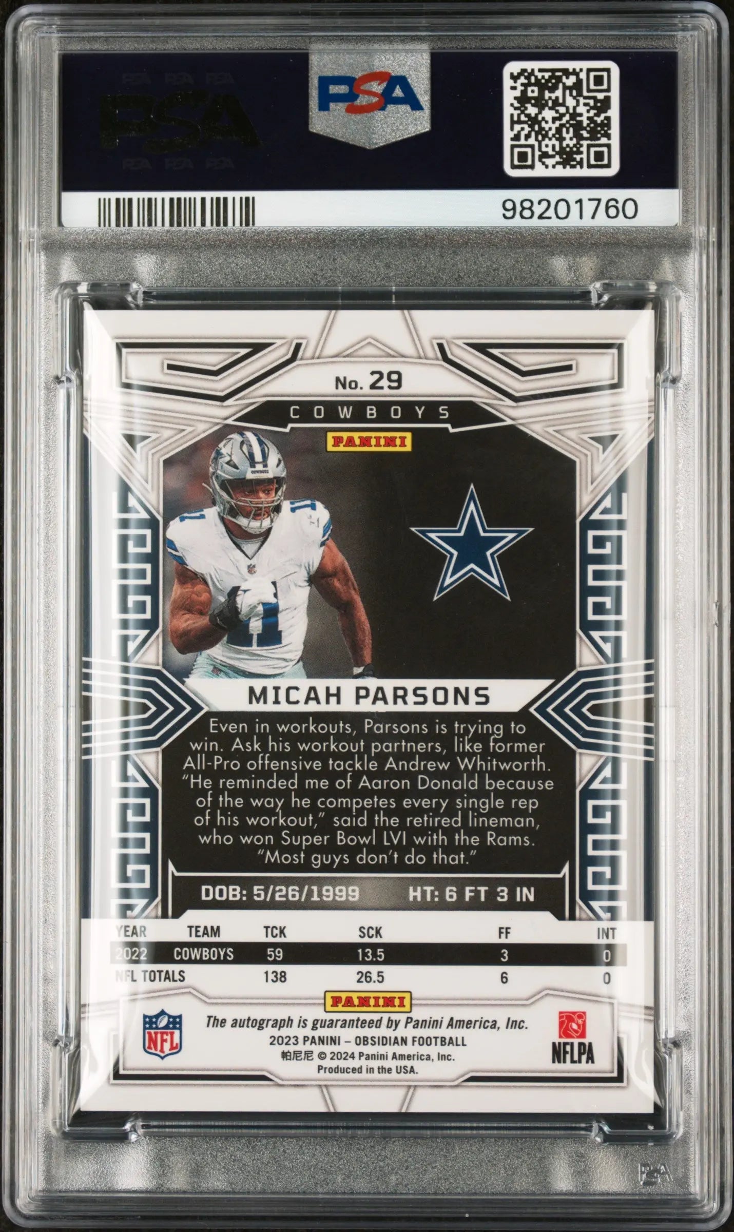 2023 Panini Obsidian Football Micah Parsons Autographed Rookie Card PSA 10 Gem Mint - Perfect for NFL Collectors, Sports Memorabilia Enthusiasts & Investment