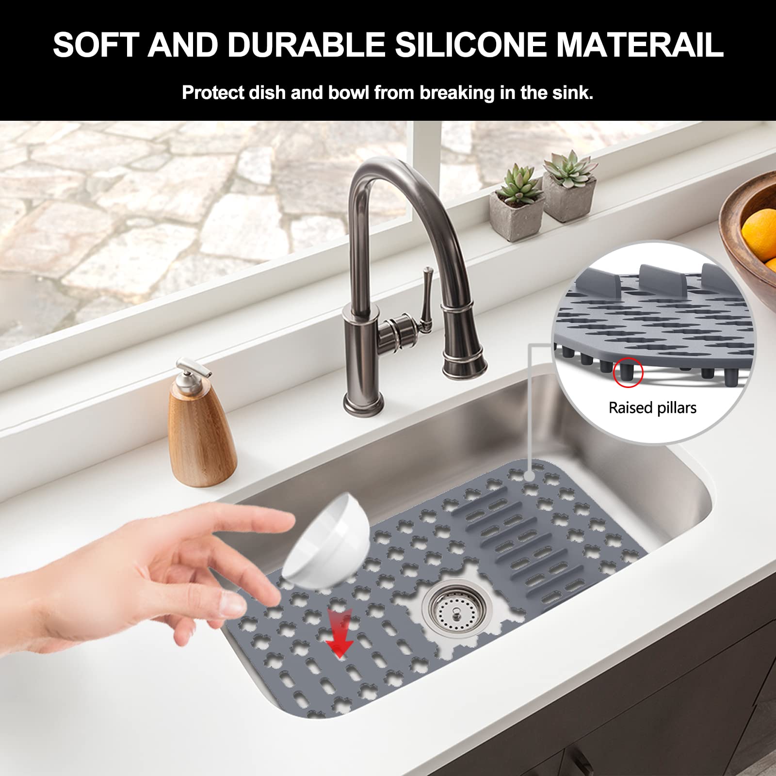 Non-Slip Heat Resistant Sink Protectors - 2 Pack Custom Fit Kitchen Sink Mats (15.7