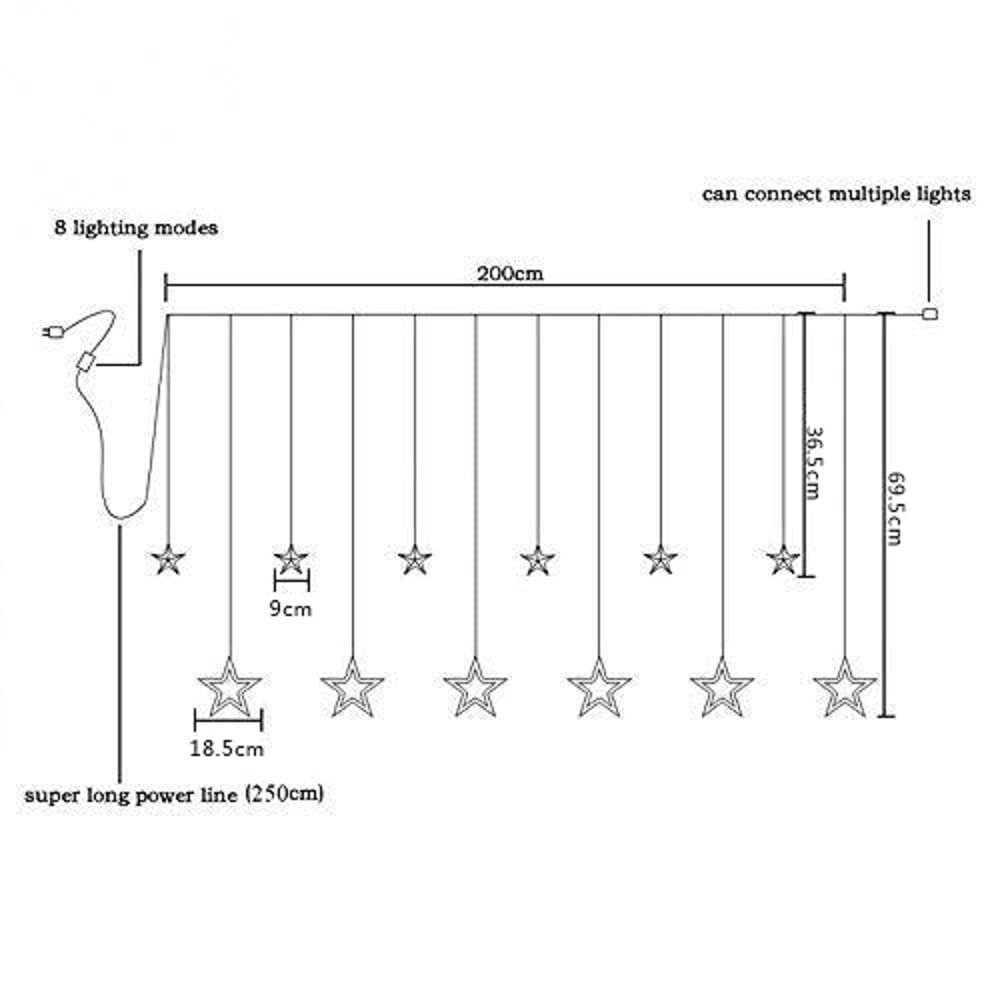 WISHWILL 12-Star 138 LED Twinkle Curtain Lights with 8 Lighting Modes - Waterproof UL Certified Fairy String Lights for Bedroom, Party & Christmas Decor (Warm White) | Perfect for Indoor/Outdoor Weddings, Holidays and Cozy Home Ambiance