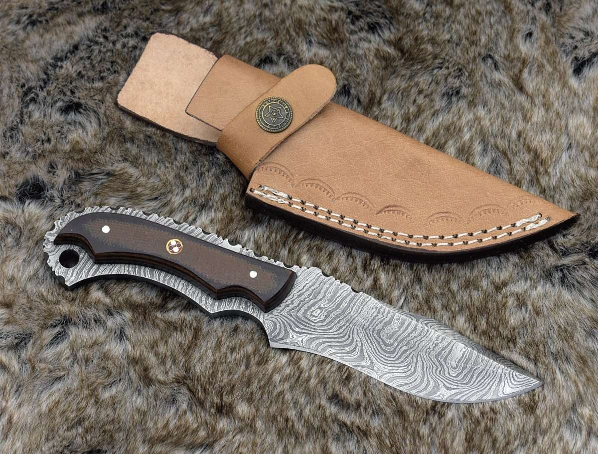 Premium Damascus Steel Skinning Knife with Micarta Handle - Hunting, Outdoor Survival & Bushcraft Essential Tool