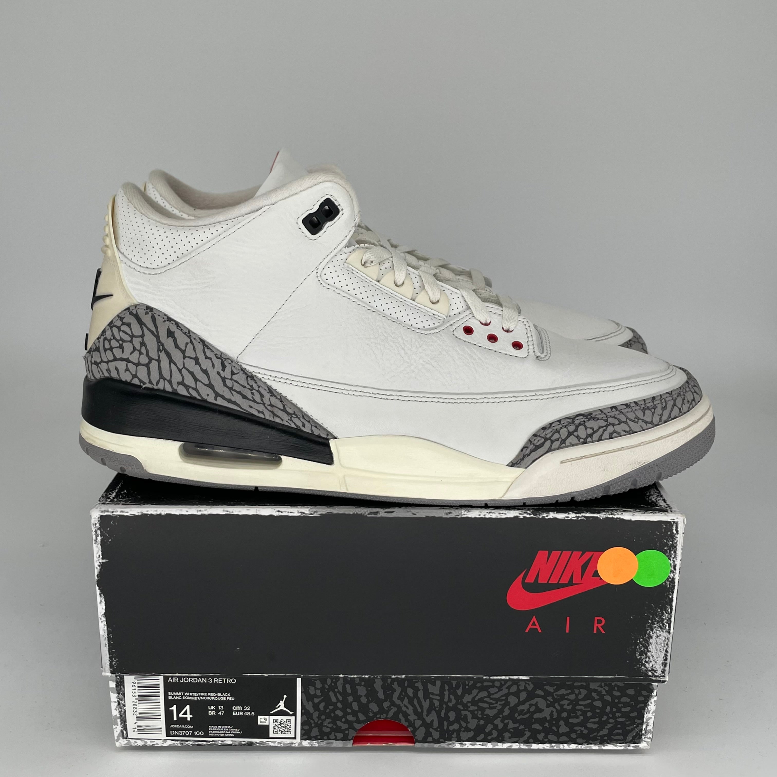 Original Air Jordan 3 White Cement Reimagined Retro Sneakers - Men's Size 14 (DN3707-100) - Authentic Basketball Shoes for Sports & Streetwear Fashion