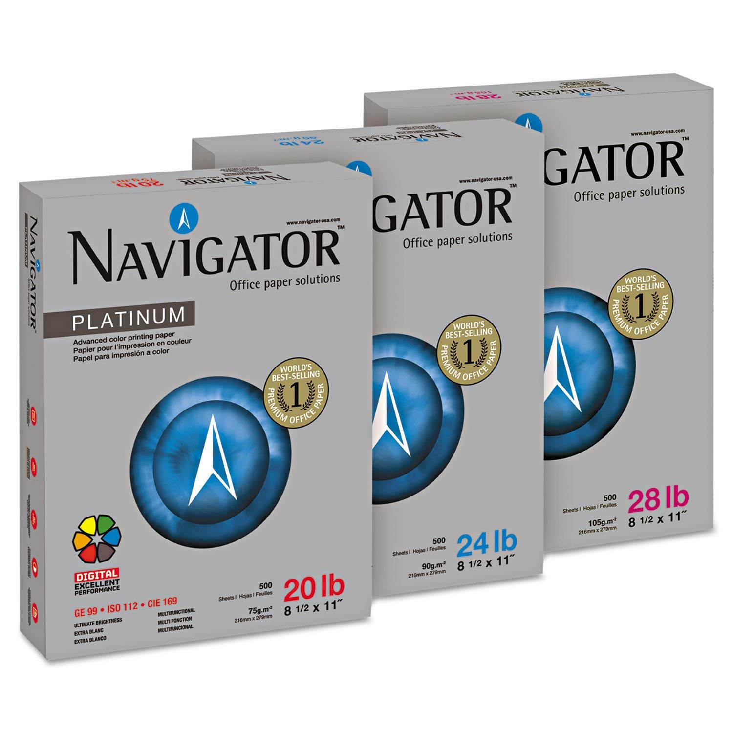 Navigator NPL1728 Platinum Paper - 99 Brightness, 28lb, 11 x 17 Inches, White, 2500 Sheets per Carton - Ideal for Office Printing, Presentations, and Professional Documents