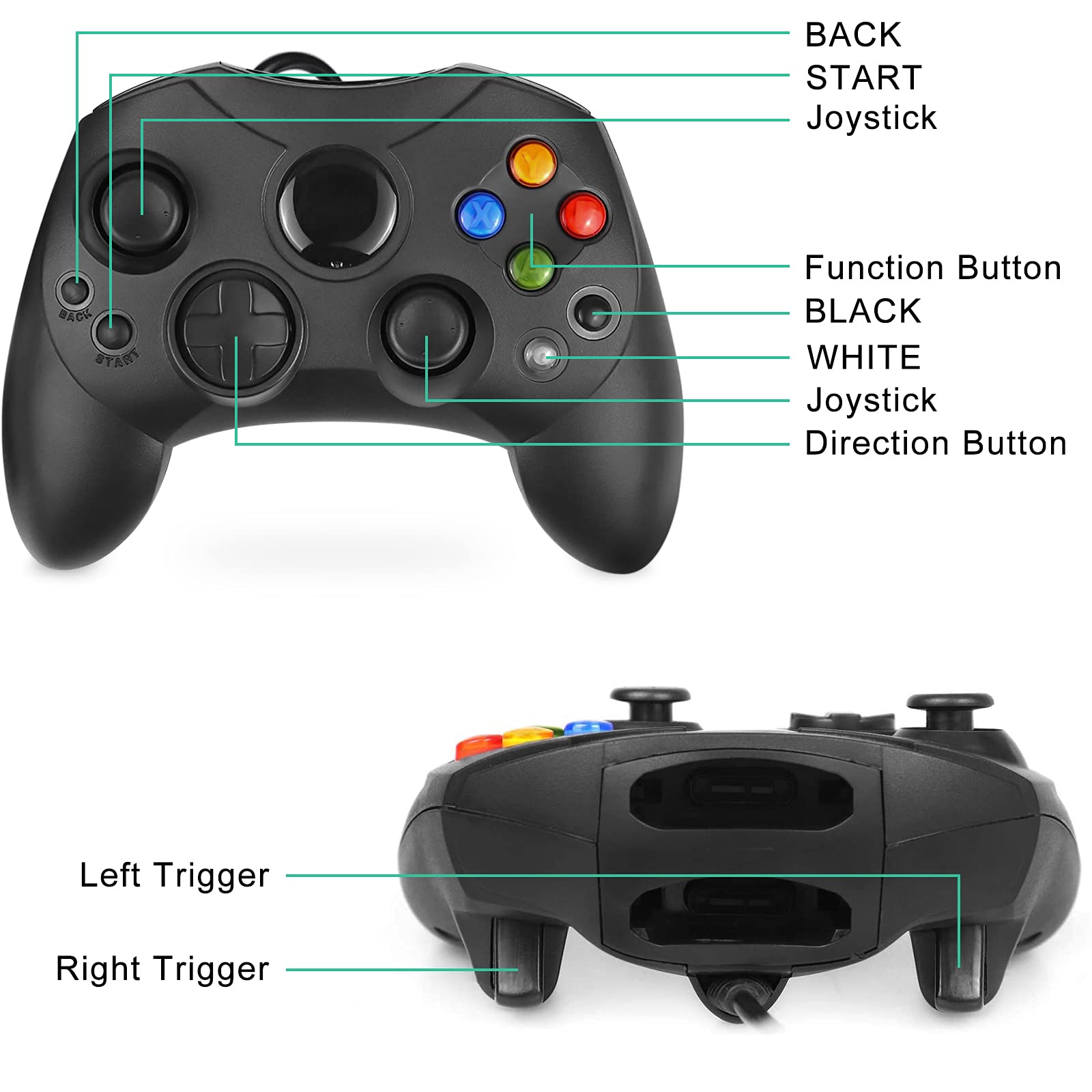 Yioone Replacement Xbox Controller S-Type - Compatible with Original Xbox Console (Black) - Classic Gaming Controller for Enhanced Xbox Experience