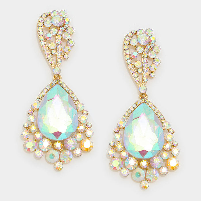 AB Crystal Chunky Chandelier Earrings in Gold | 309045 | Elegant Statement Jewelry for Parties, Weddings & Special Occasions